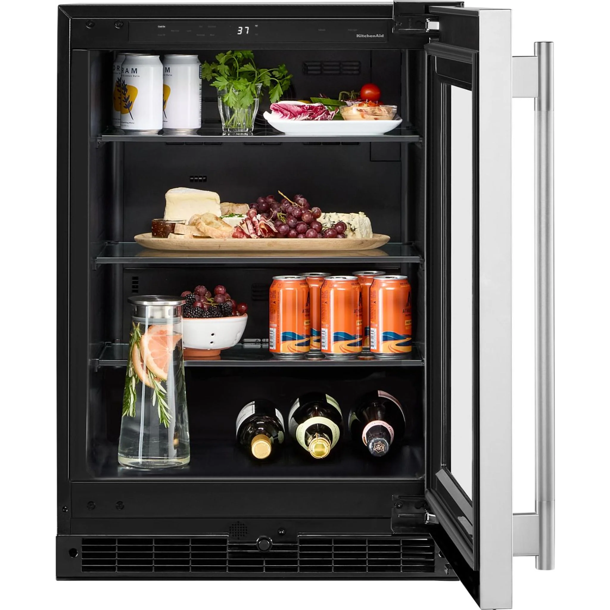 KitchenAid 24"" Undercounter Refrigerator with Glass Door - Black Cabinet/Stainless Doors (KURR324SSB) - Image 8