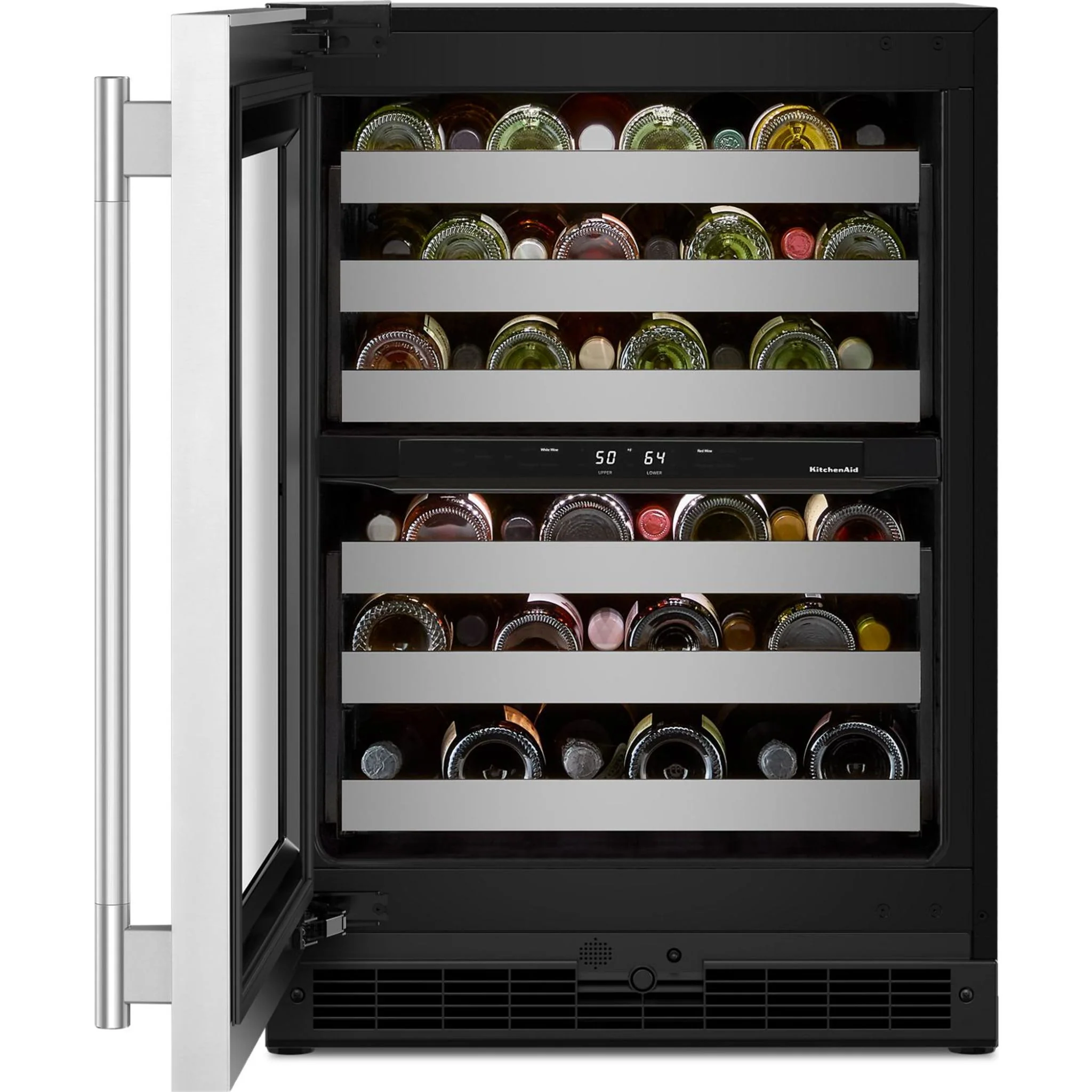 KitchenAid 24" Undercounter Wine Cellar with Full-Extension Metal-Front Racks - Black Cabinet/Stainless Doors (KUWR324SSB) - Image 10