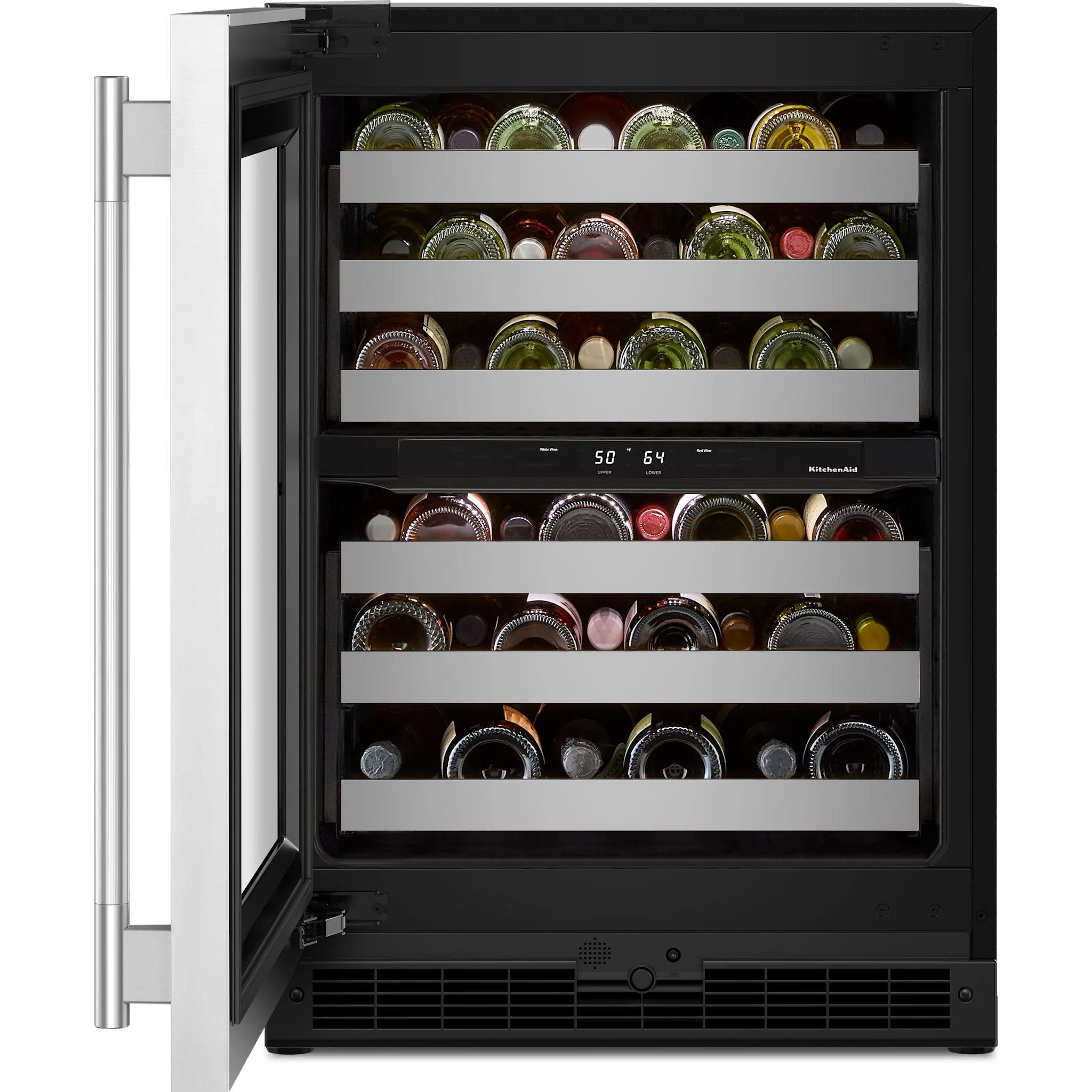 KitchenAid 24" Undercounter Wine Cellar with Full-Extension Metal-Front Racks - Black Cabinet/Stainless Doors (KUWR324SSB) - Image 6