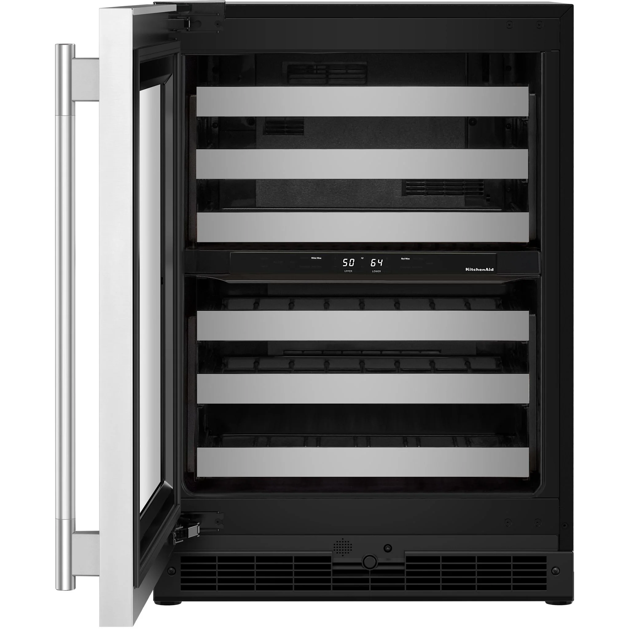 KitchenAid 24" Undercounter Wine Cellar with Full-Extension Metal-Front Racks - Black Cabinet/Stainless Doors (KUWL324SSB) - Image 4