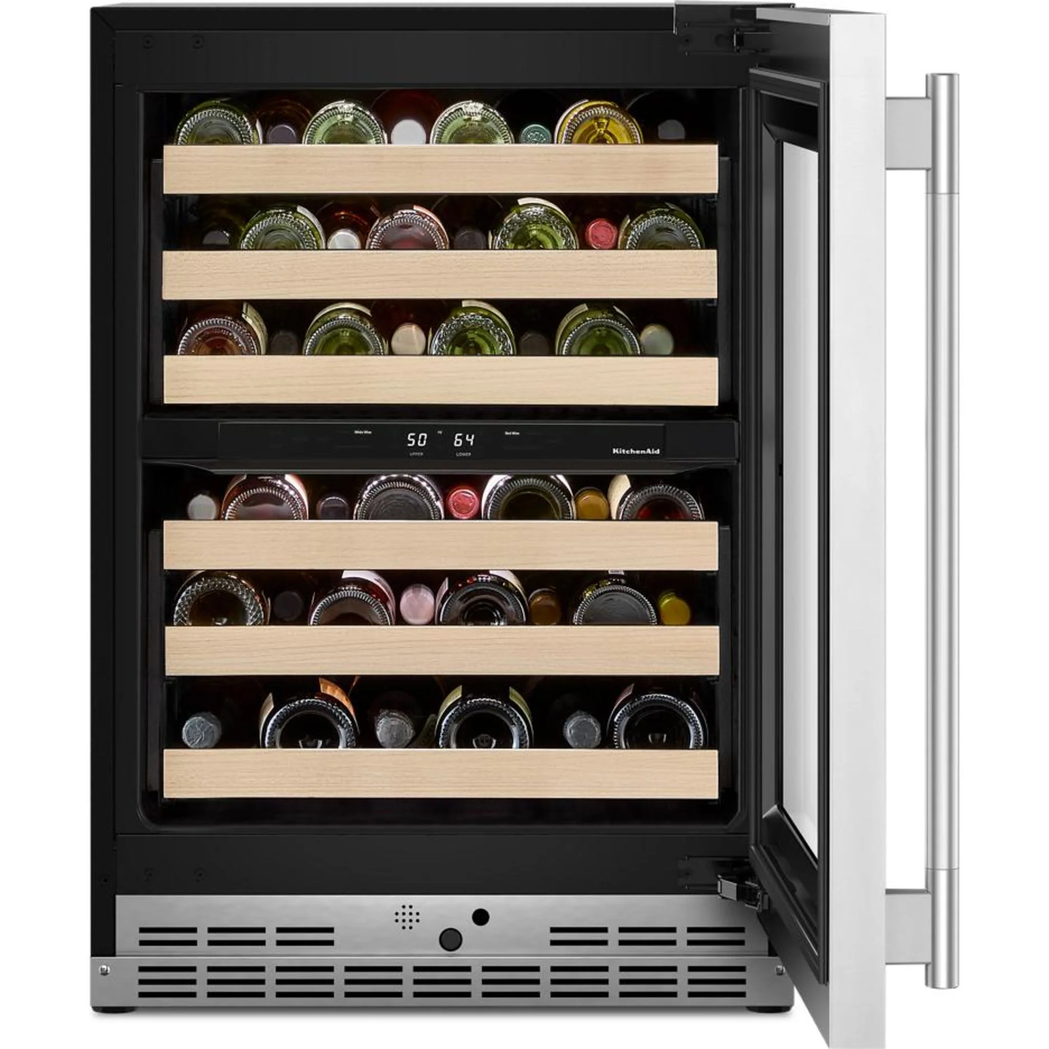 KitchenAid 24" Undercounter Wine Cellar with Full-Extension Wood-Front Racks - PrintShield™ Stainless Finish (KUWR524SPS) - Image 16