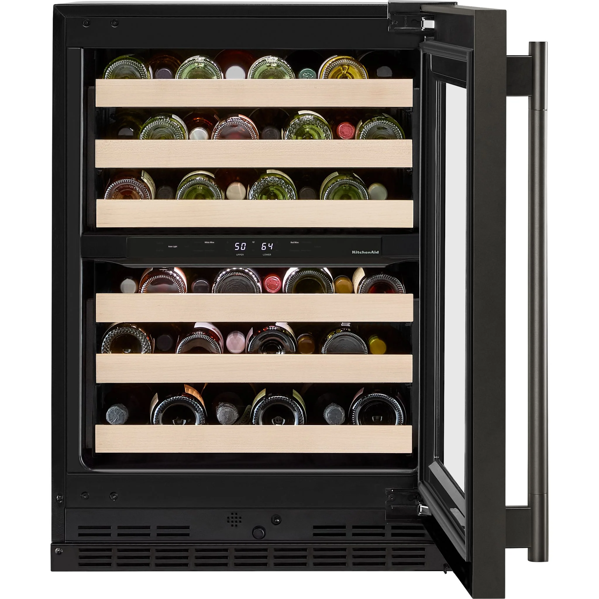 KitchenAid 24" Undercounter Wine Cellar with Full-Extension Wood-Front Racks - Black Ore (KUWR524SBE) - Image 4