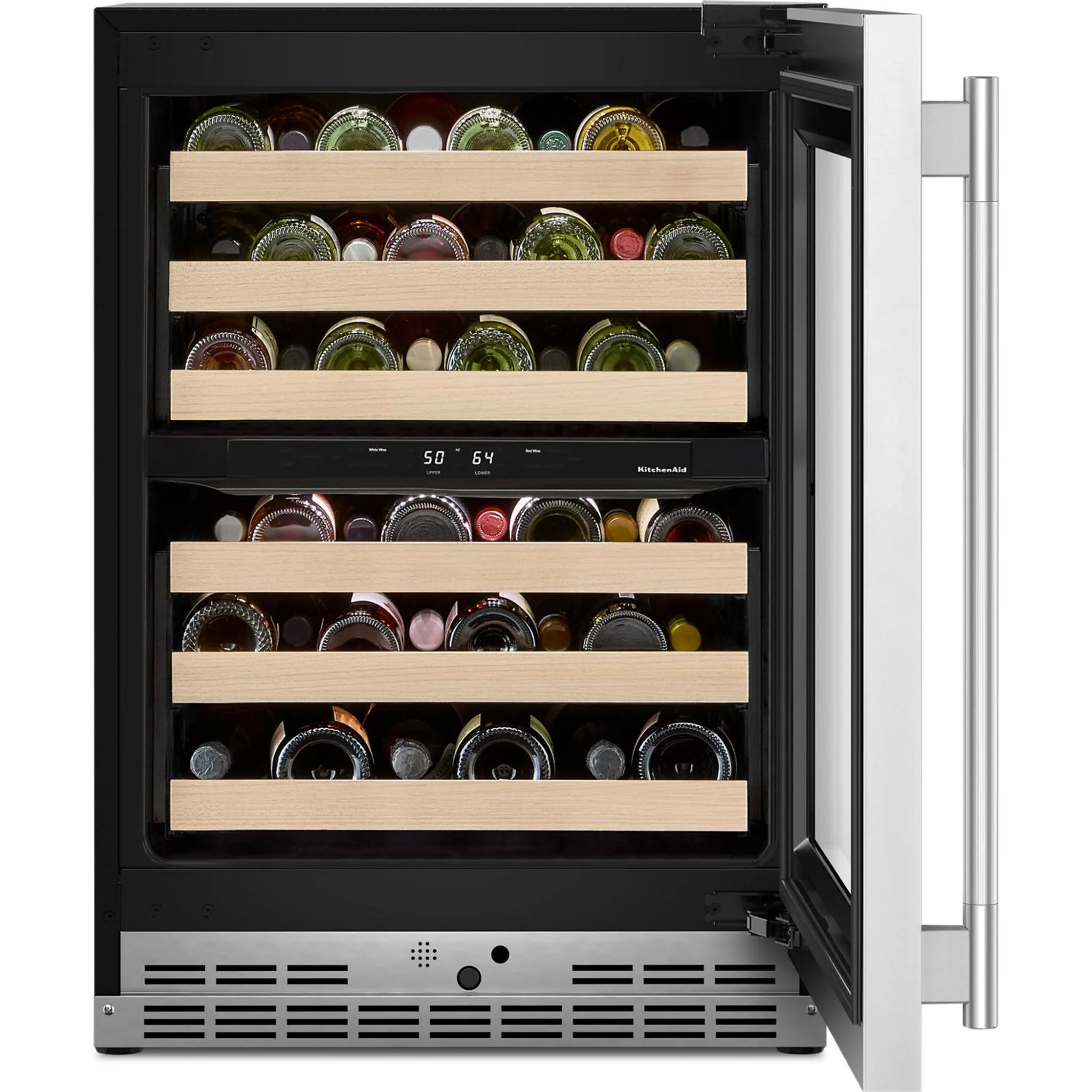 KitchenAid 24" Undercounter Wine Cellar with Full-Extension Wood-Front Racks - PrintShield™ Stainless Finish (KUWR524SPS) - Image 2