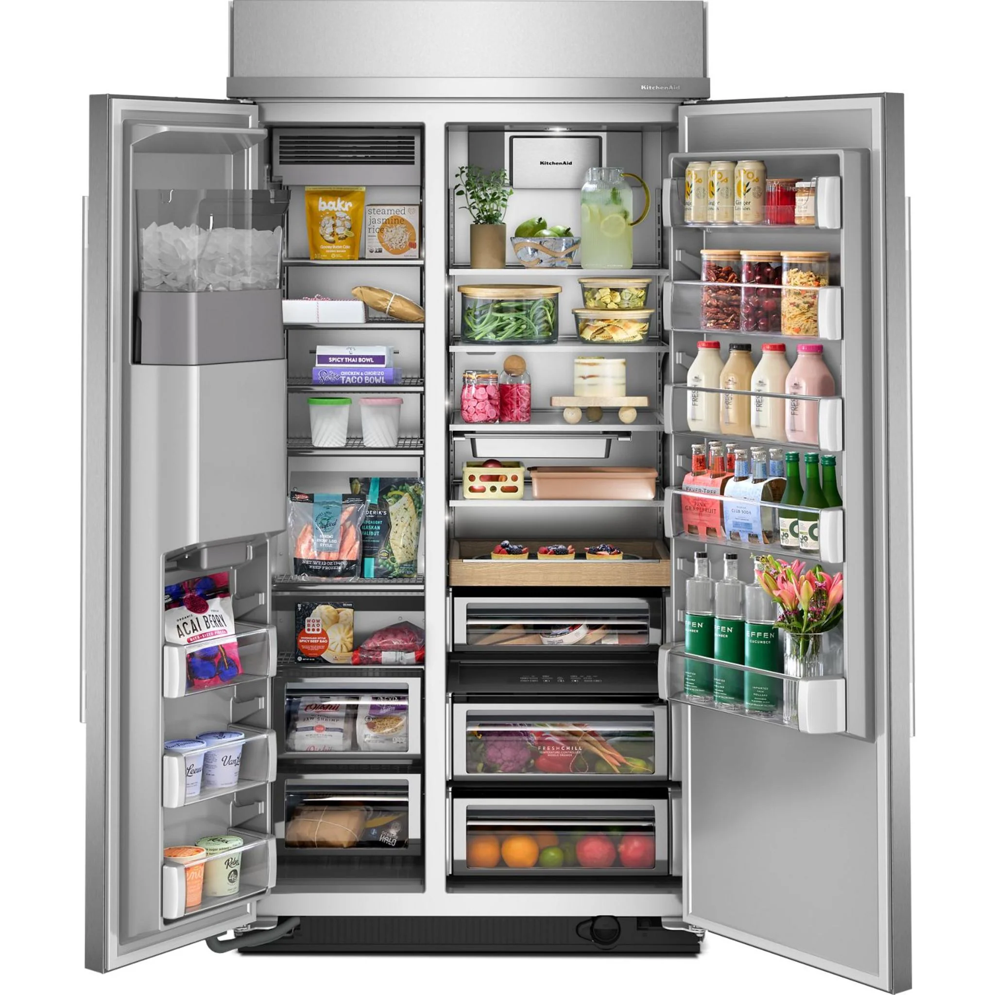 KitchenAid 25.1 Cu. Ft. 42" Built-In Side-by-Side Refrigerator features Exterior Water and Ice Dispenser with Measured Fill -Stainless Steel with PrintShield™ Finish (KBSD742SPS) - Image 4