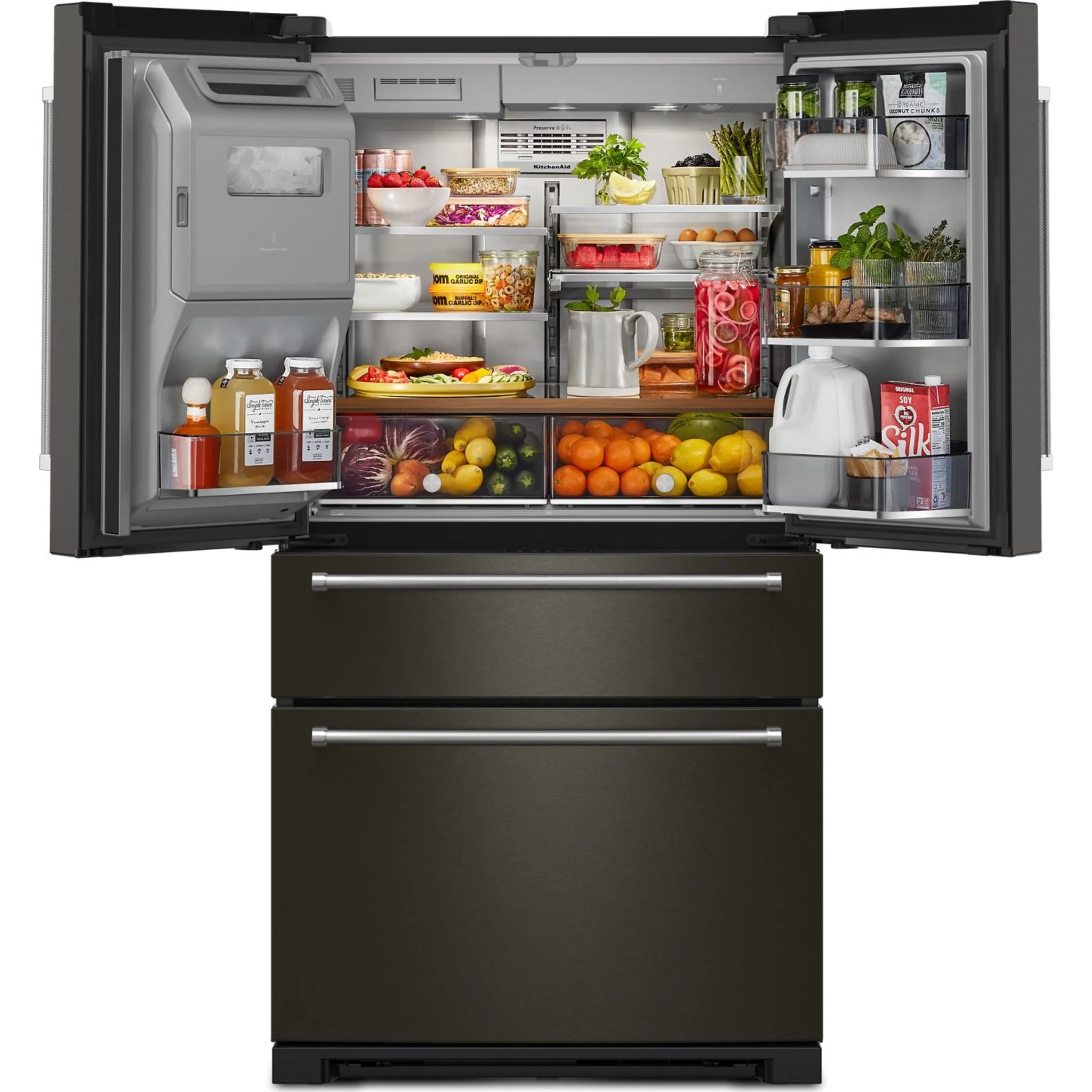 KitchenAid 26.2 Cu. Ft. Multi-Door French Door Refrigerator with Platinum Interior -Black Stainless (KRMF536RBS) - Image 4
