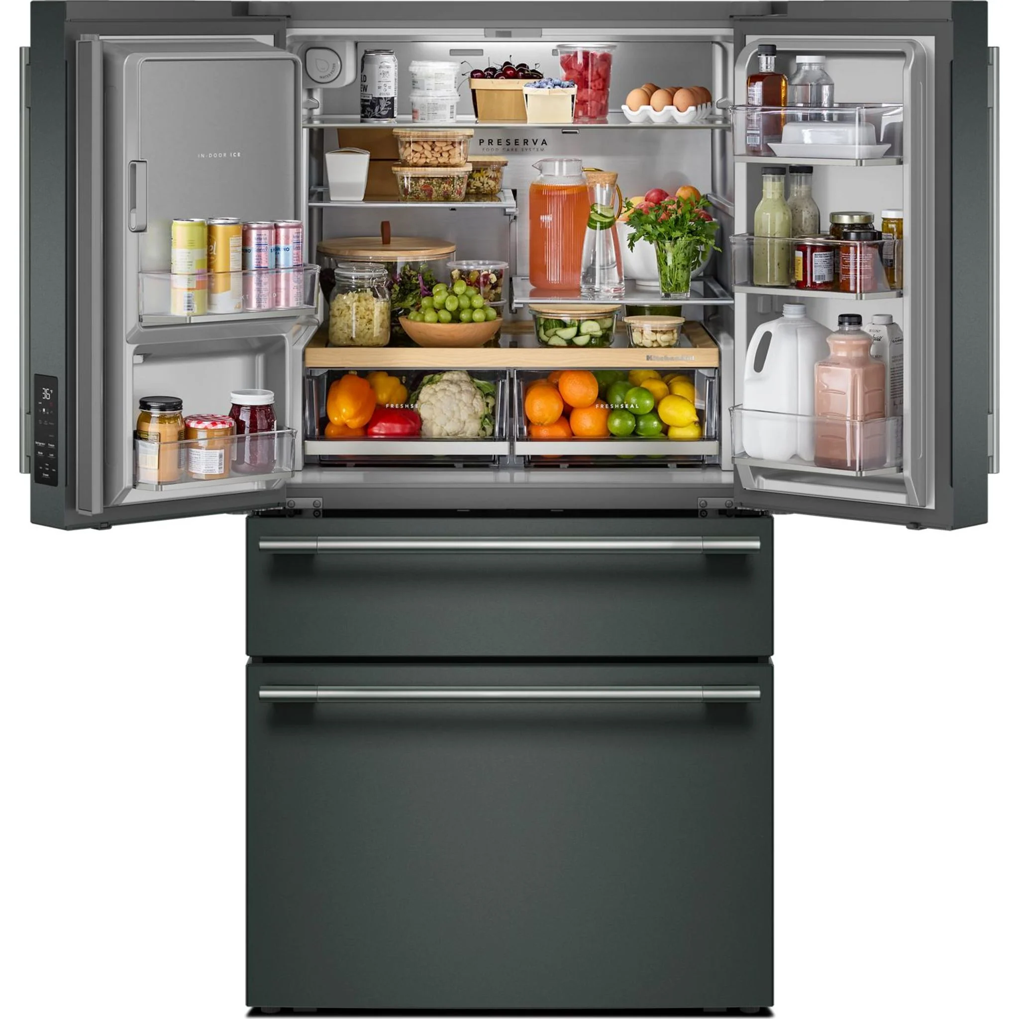 KitchenAid 29 cu. ft. French Door Refrigerator with Exterior Water and Ice and FreshChillFull-Width Refrigerated Drawer - Juniper (KRMF436SJP) - Image 16