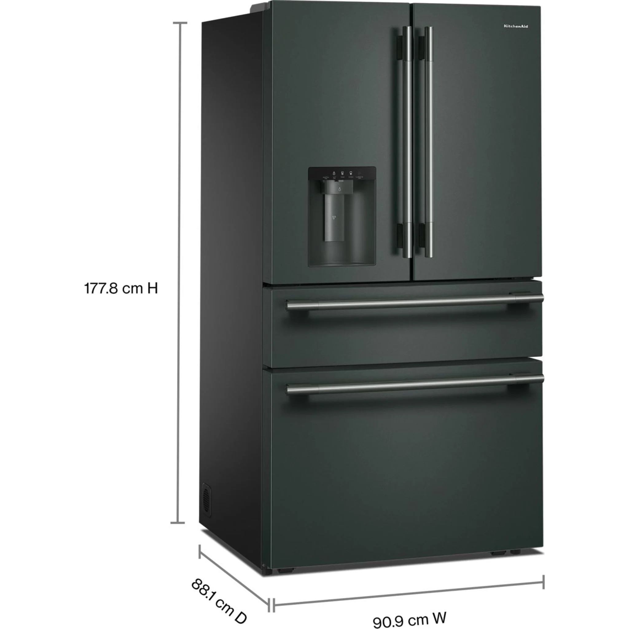 KitchenAid 29 cu. ft. French Door Refrigerator with Exterior Water and Ice and FreshChillFull-Width Refrigerated Drawer - Juniper (KRMF436SJP) - Image 2