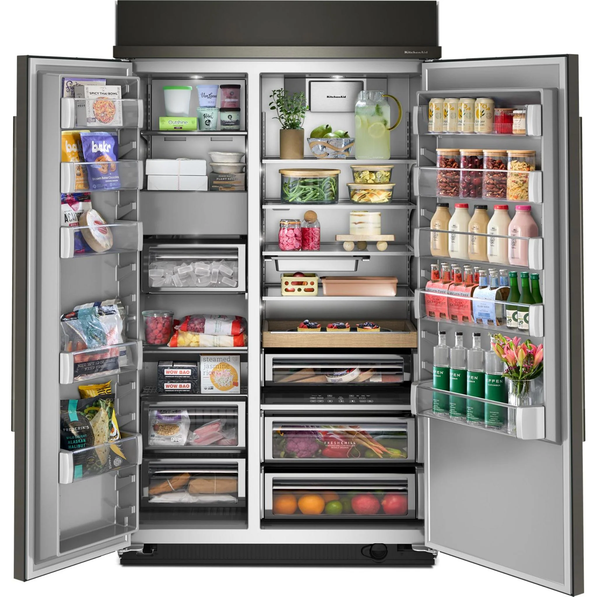 KitchenAid 30 Cu. Ft. 48" Built-In Side-by-Side Refrigerator with Platinum Interior - Black Ore (KBSN748SBE) - Image 2