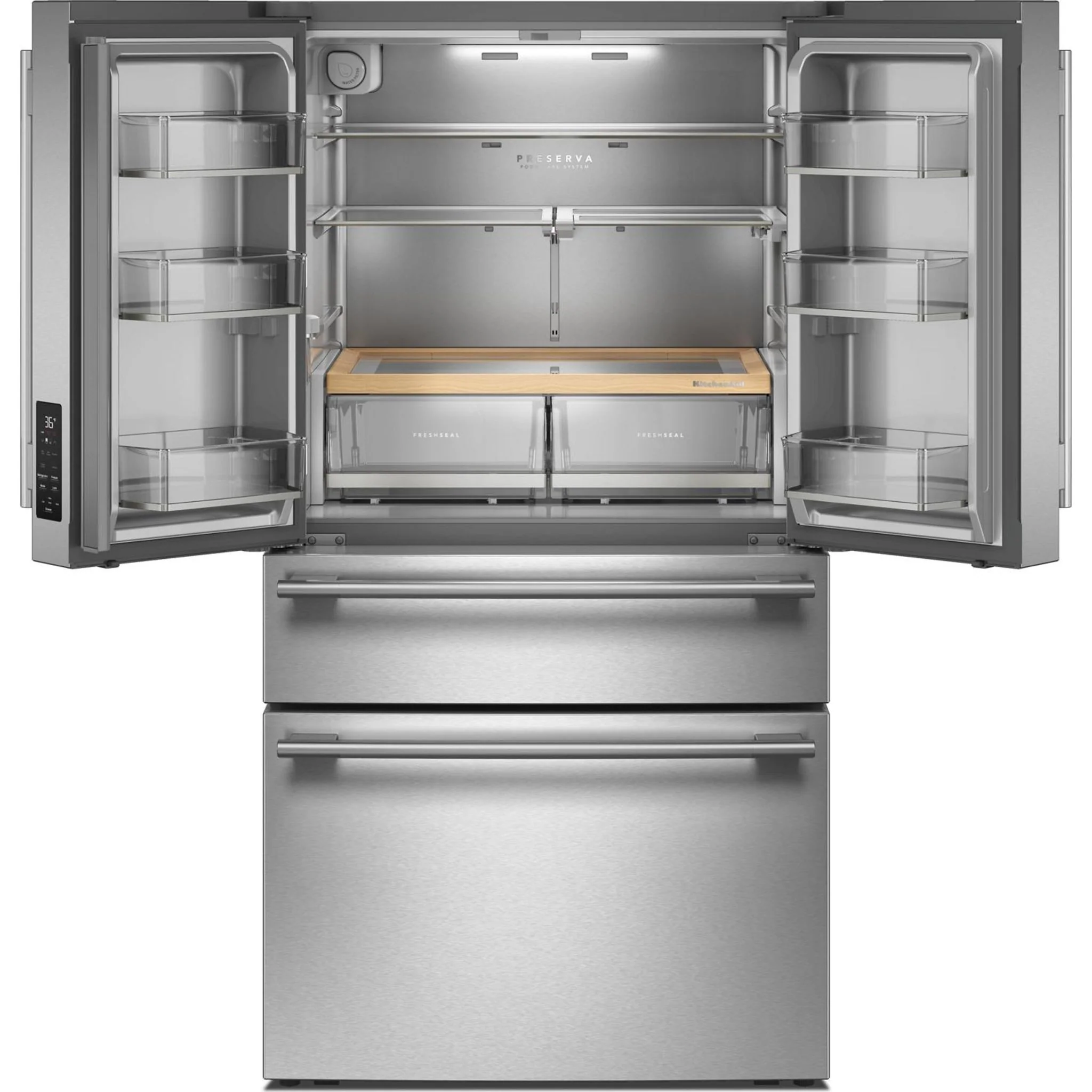 KitchenAid 30 cu. ft. French Door Refrigerator with Interior Water and Ice and FreshChillFull-Width Refrigerated Drawer - PrintShield Stainless (KRMF336SPS) - Image 14