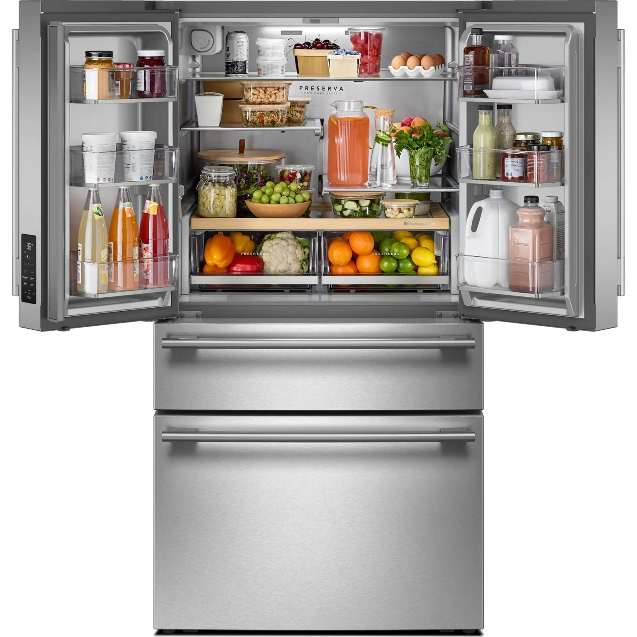 KitchenAid 30 cu. ft. French Door Refrigerator with Interior Water and Ice and FreshChillFull-Width Refrigerated Drawer - PrintShield Stainless (KRMF336SPS) - Image 16
