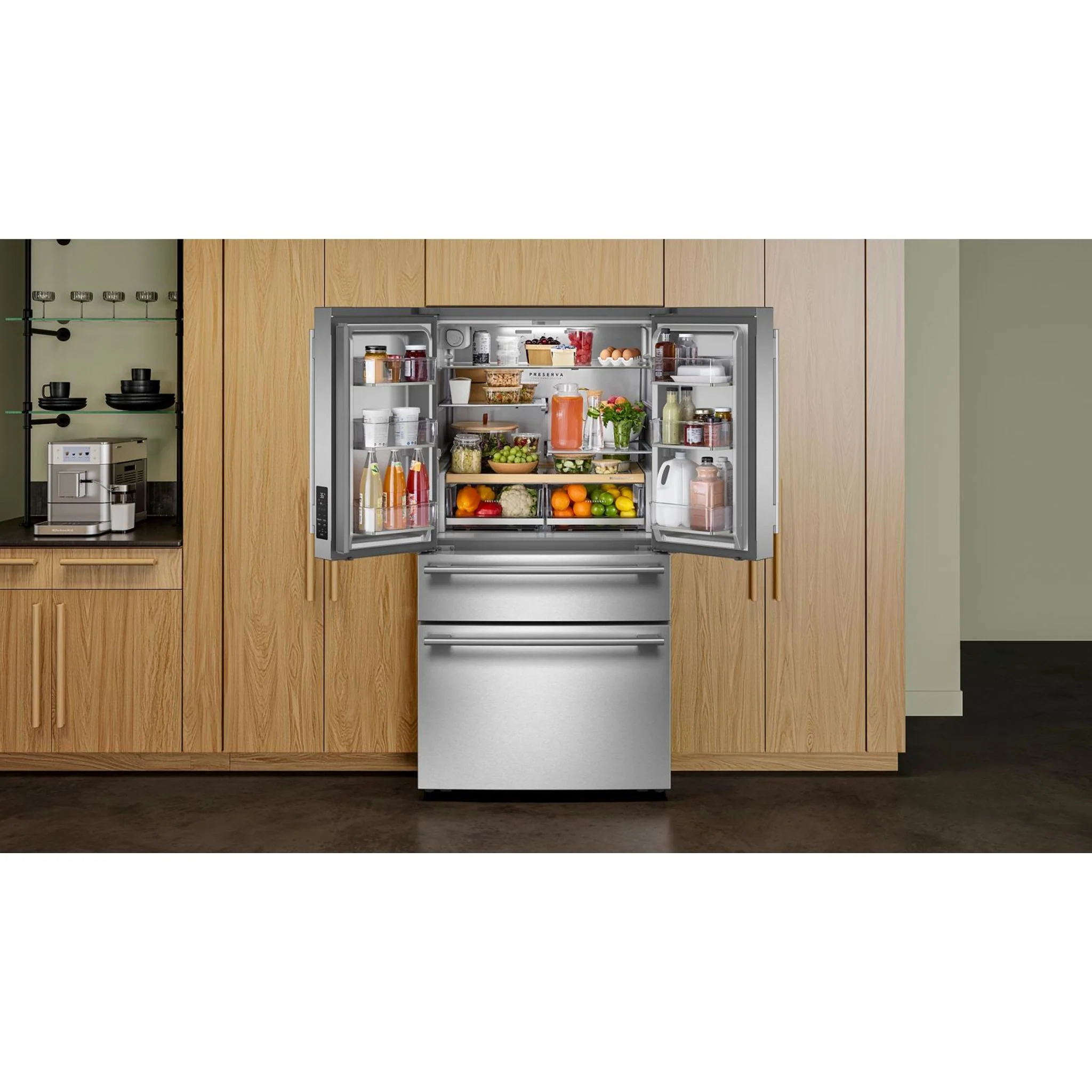 KitchenAid 30 cu. ft. French Door Refrigerator with Interior Water and Ice and FreshChillFull-Width Refrigerated Drawer - PrintShield Stainless (KRMF336SPS) - Image 7