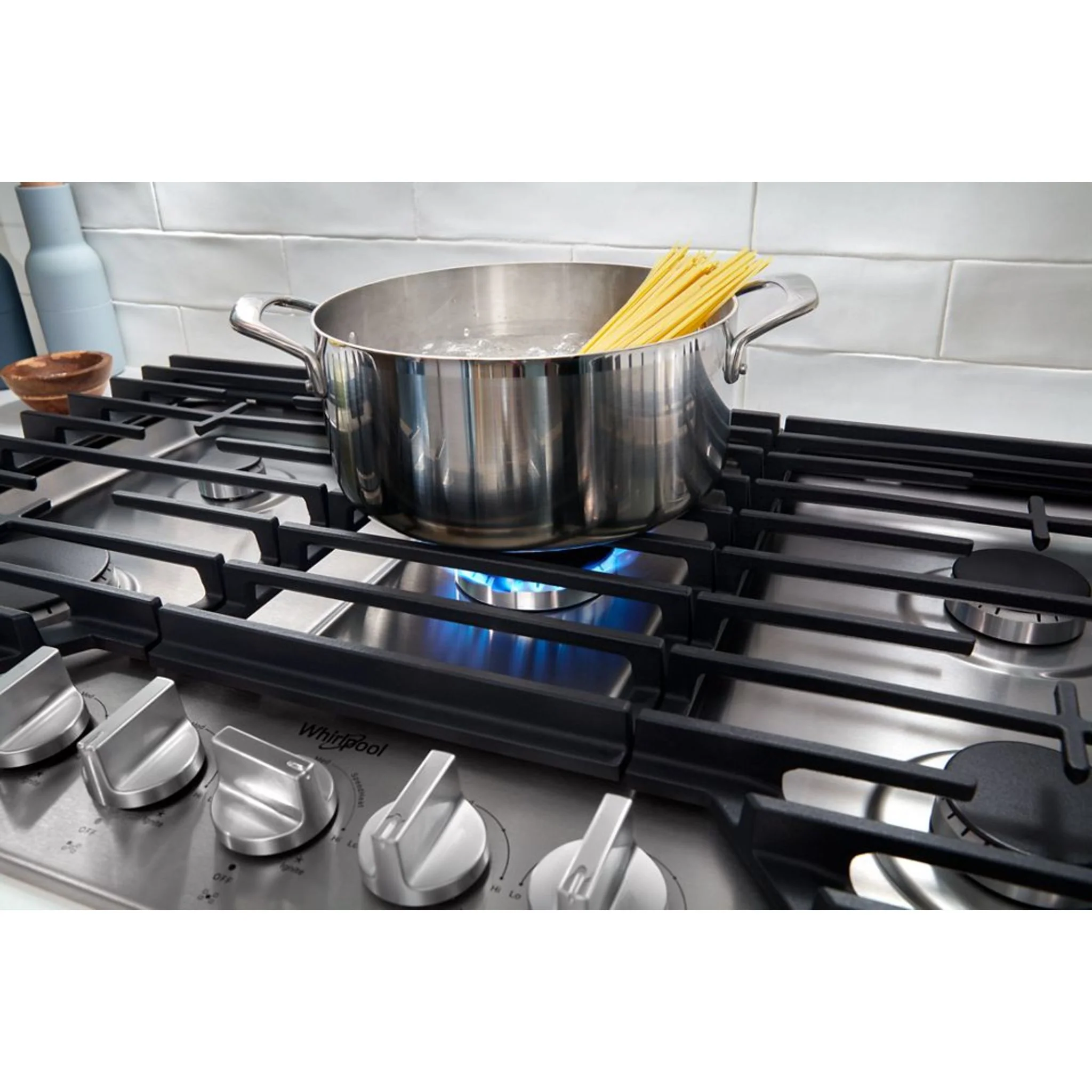 Whirlpool 30-inch Gas Cooktop with 2-in-1 Hinged Grate to Griddle -Stainless Steel (WCGK7530PS) - Image 5