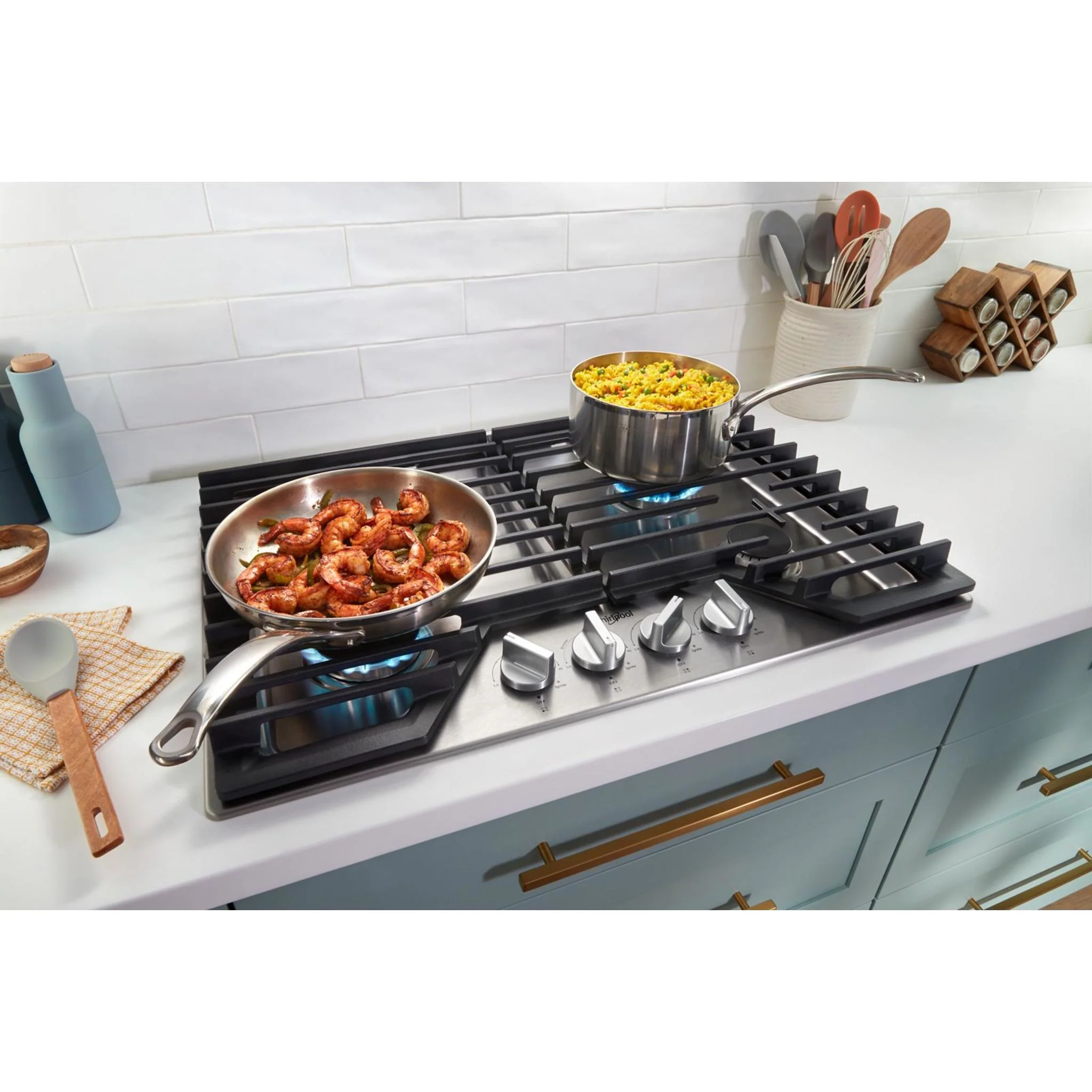 Whirlpool 30-inch Gas Cooktop with EZ-2-LiftHinged Cast-Iron Grates -Black (WCGK5030PB) - Image 7