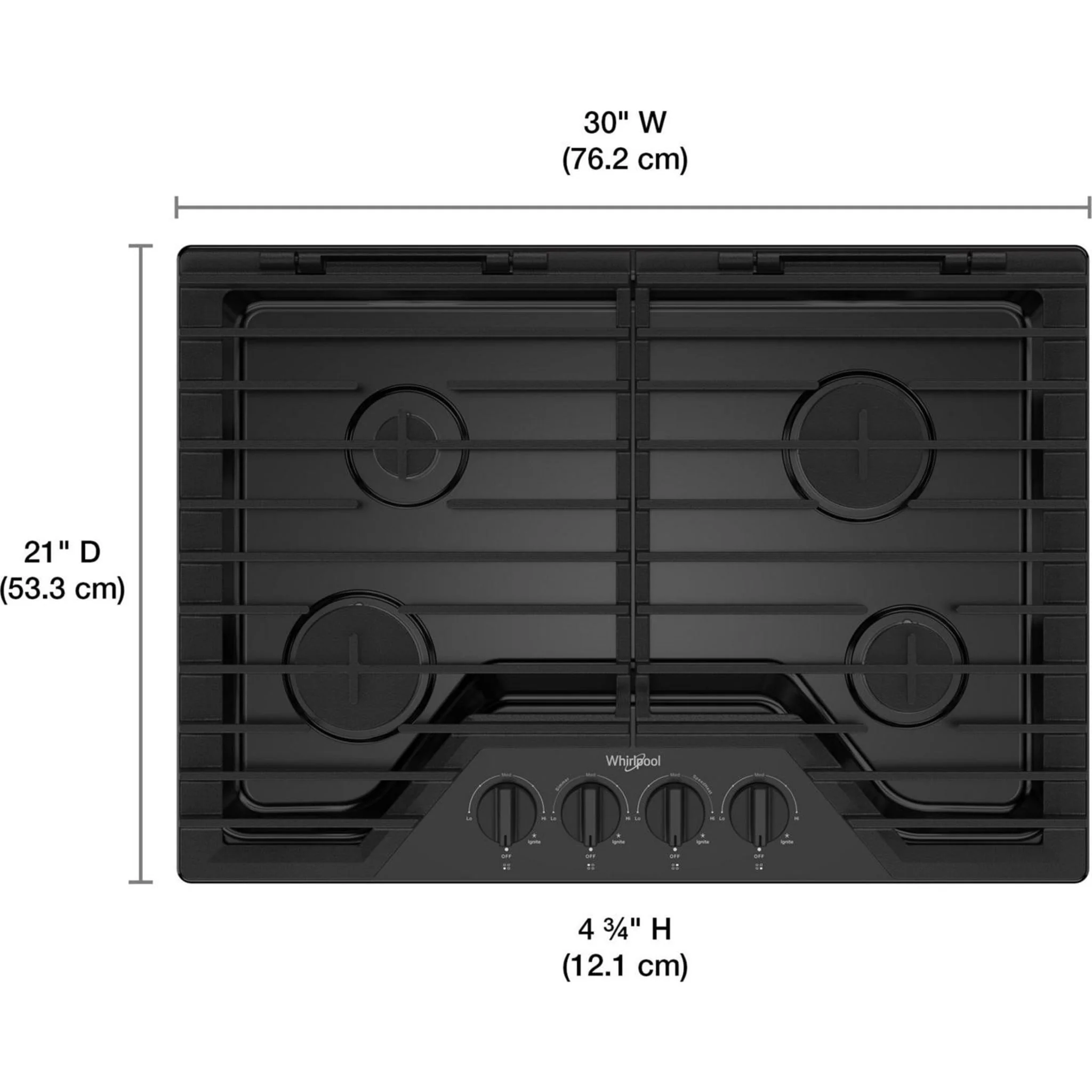 Whirlpool 30-inch Gas Cooktop with EZ-2-LiftHinged Cast-Iron Grates -Black (WCGK5030PB) - Image 9