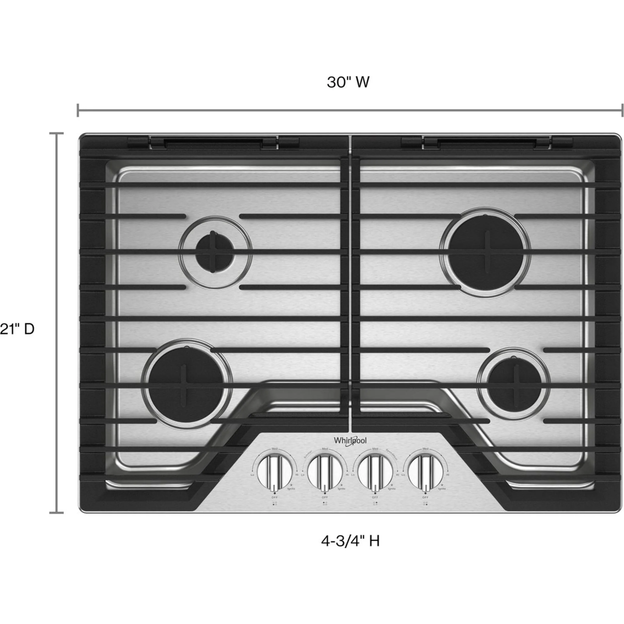 Whirlpool 30-inch Gas Cooktop with EZ-2-LiftHinged Cast-Iron Grates -Stainless Steel (WCGK5030PS) - Image 13