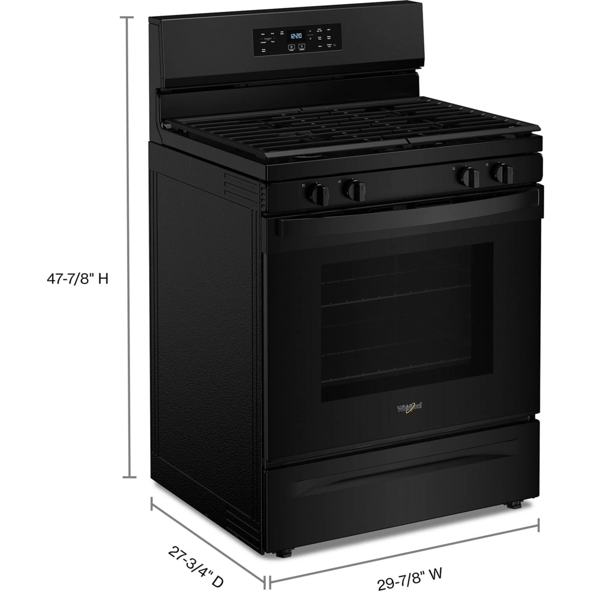 Whirlpool 30-inch Self Clean Gas Range with No Preheat Mode -Black (WFGS3530RB) - Image 2