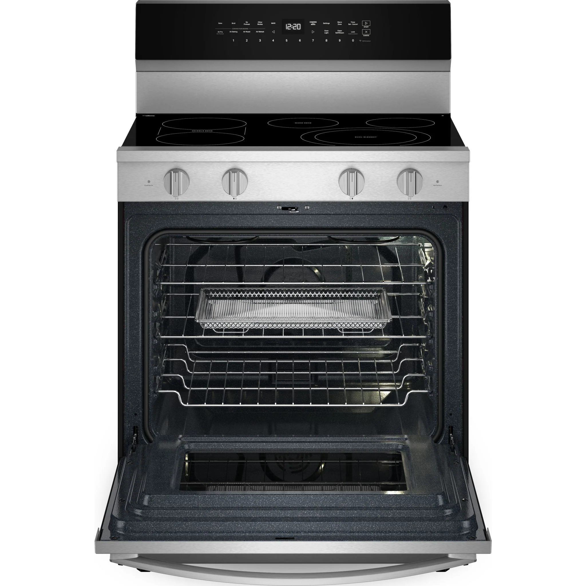 Whirlpool 30-inch Smart Electric Range with Air Cooking Technology, WipeCleanCoating, Steam/Self Cleaning, Rapid Preheat 5.3 CuFt Capacity -Fingerprint Resistant Stainless Steel (YWFES7530RZ) - Image 4