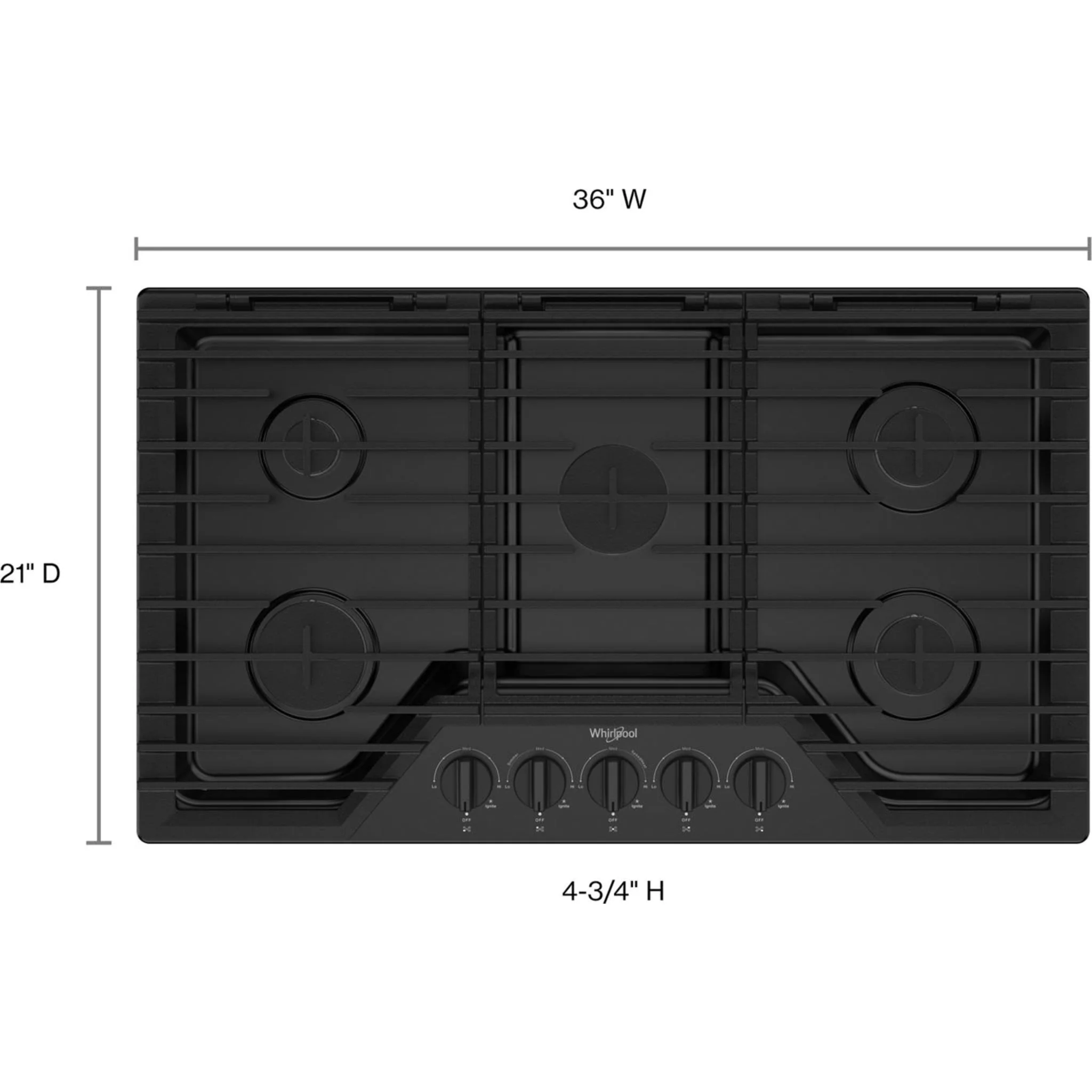 Whirlpool 36-inch Gas Cooktop with EZ-2-LiftHinged Cast-Iron Grates -Black (WCGK5036PB) - Image 13