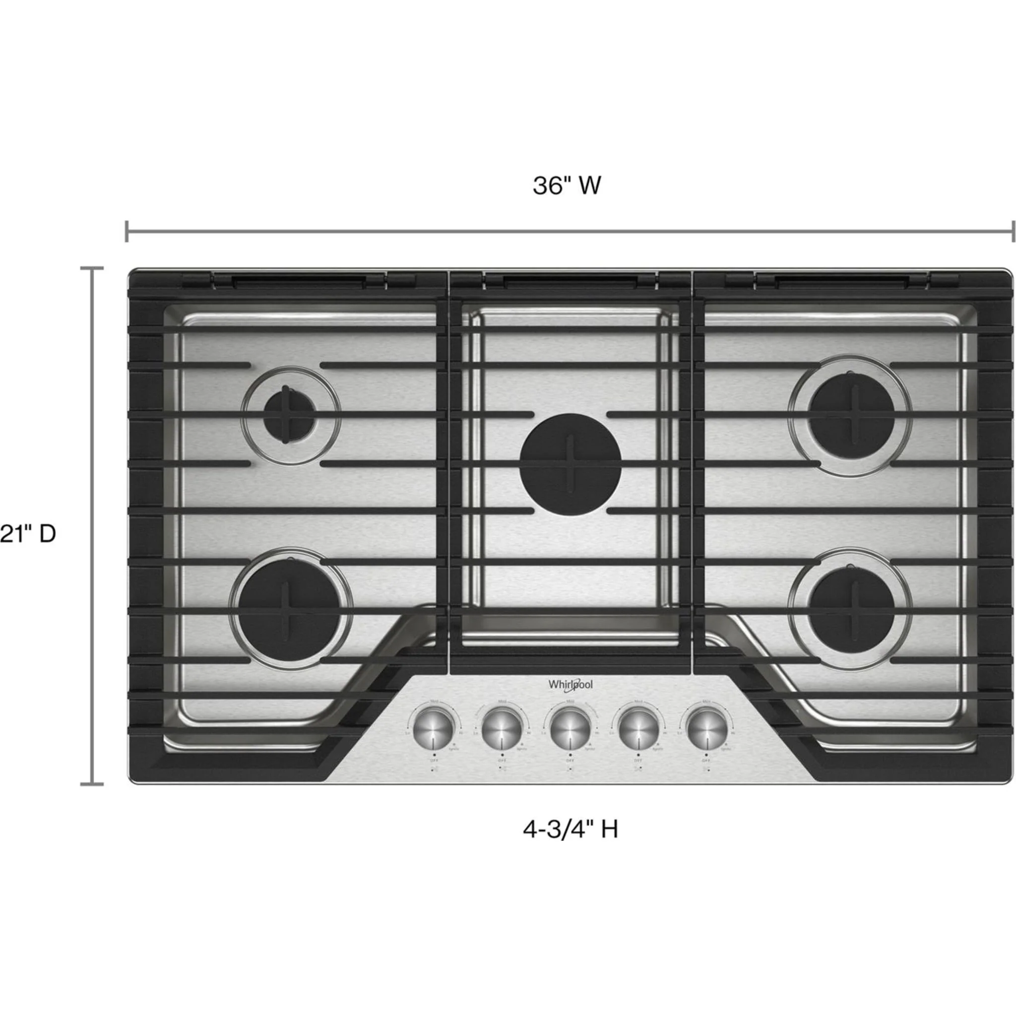 Whirlpool 36-inch Gas Cooktop with Fifth Burner -Stainless Steel (WCGK7036PS) - Image 14