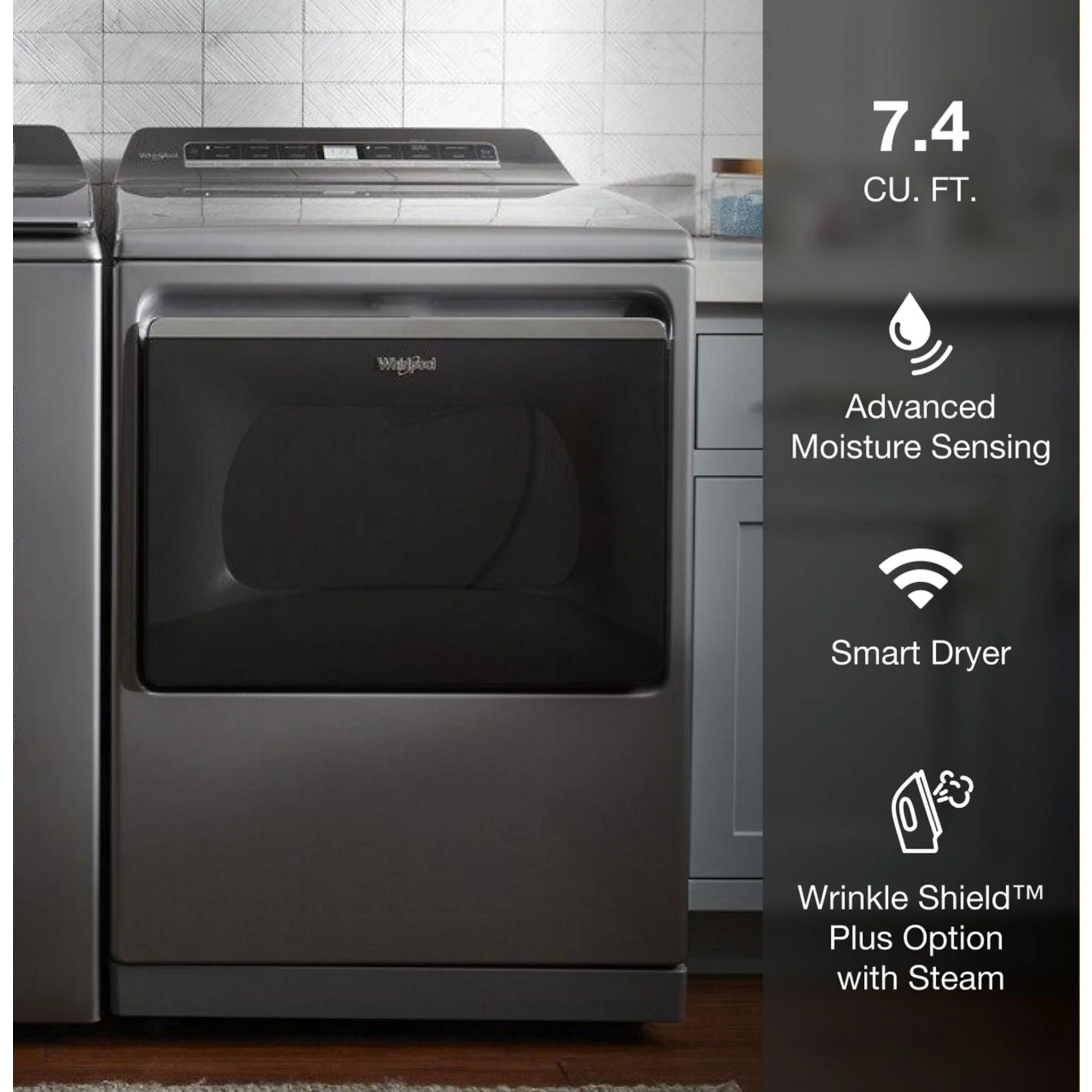 Whirlpool 7.4 cu. ft. Top Load Gas Dryer with Advanced Moisture Sensing -Chrome Shadow (WGD8127LC) - Image 4