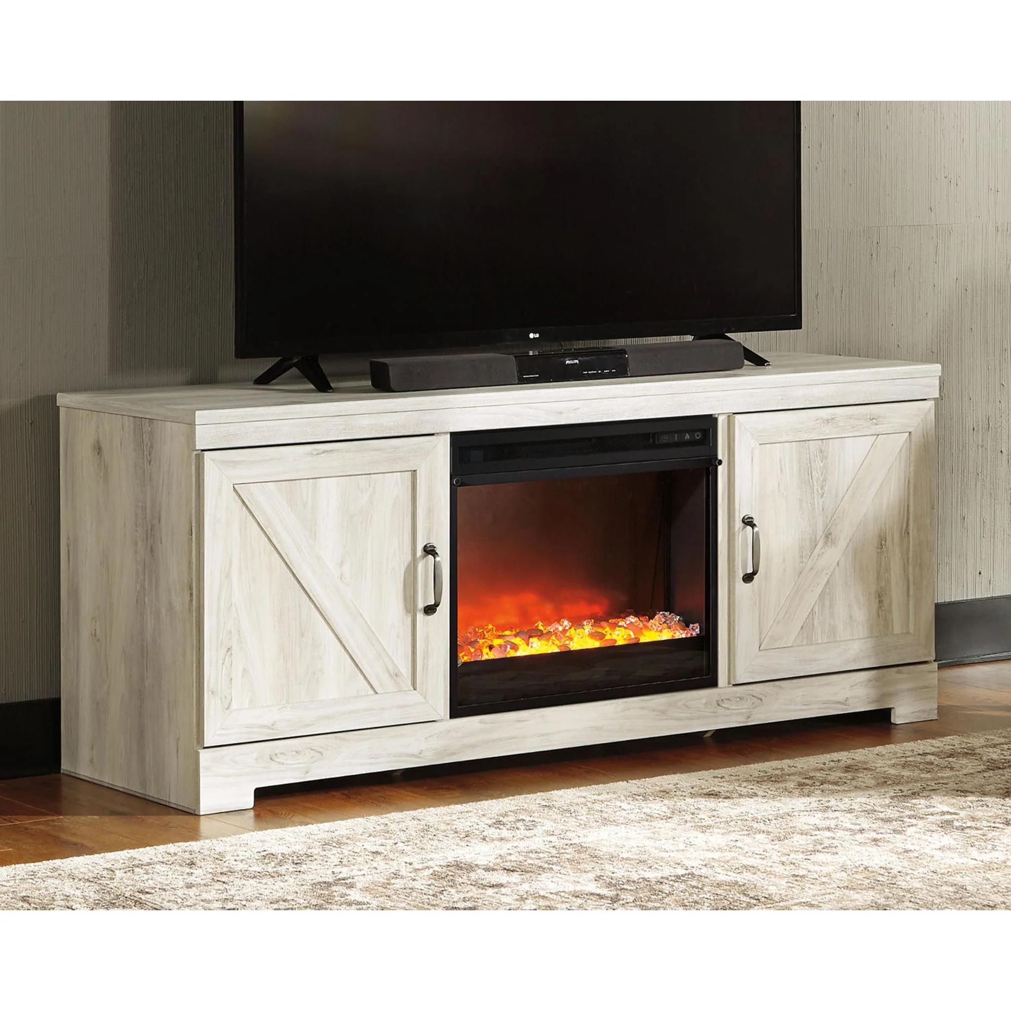 Bellaby TV Stand with Glass Stone Fireplace - Image 7