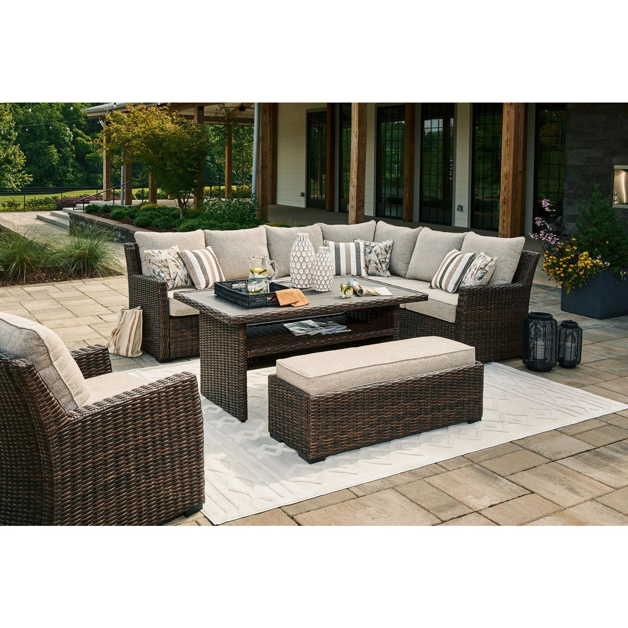 Brook Ranch 2 Piece Outdoor Sectional w/Bench, Chair & Table - Image 2