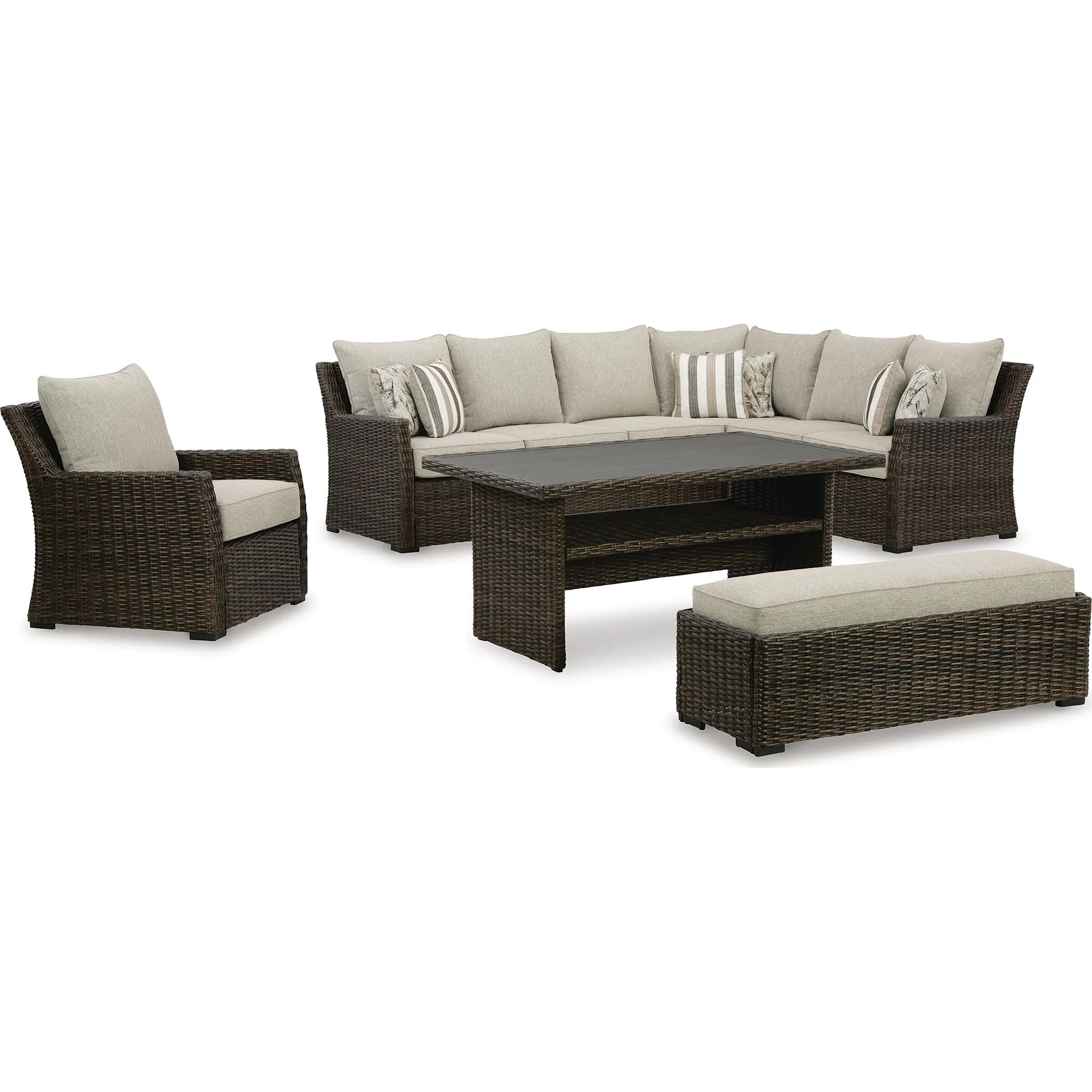 Brook Ranch 2 Piece Outdoor Sectional w/Bench, Chair & Table - Image 4