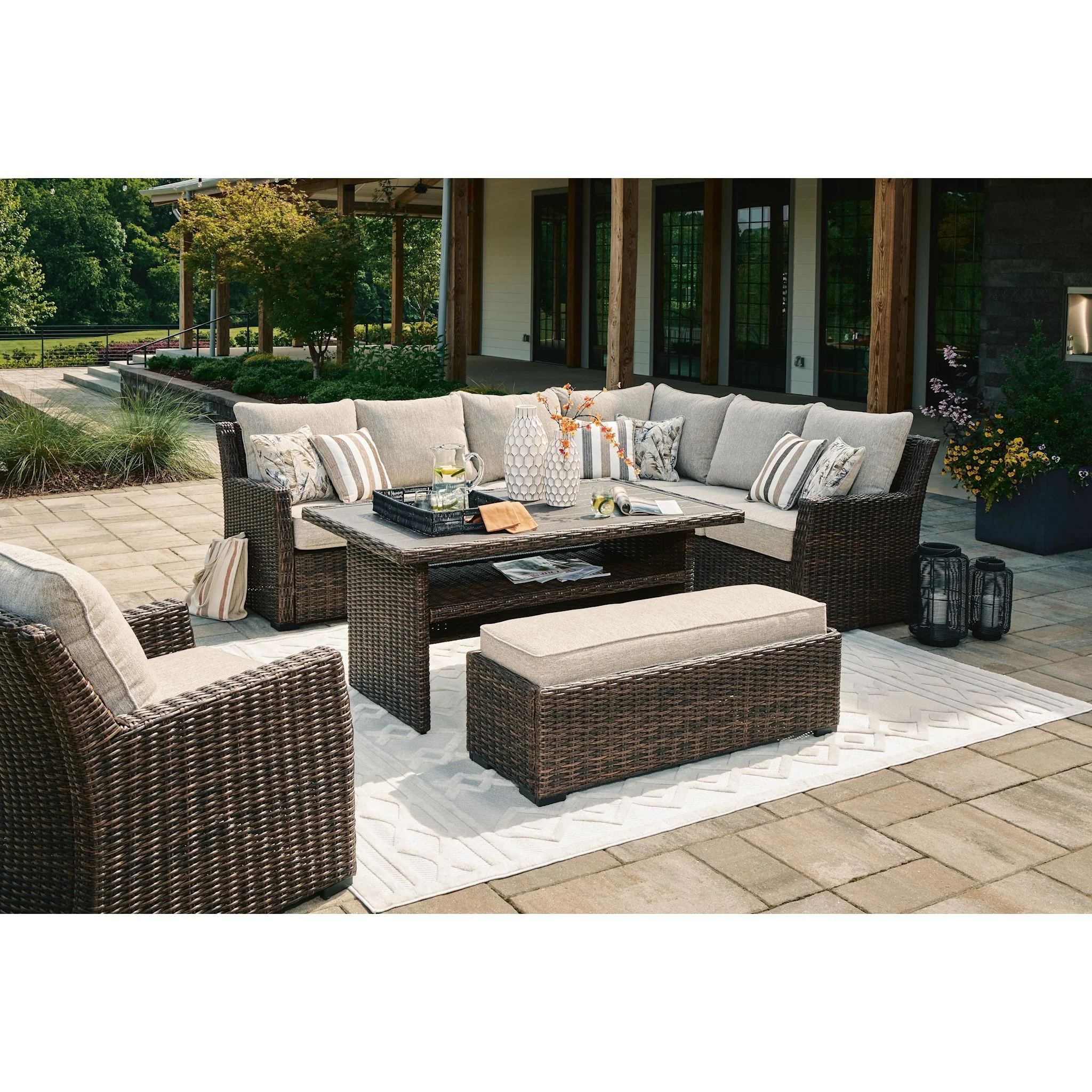 Brook Ranch 2 Piece Outdoor Sectional w/Bench, Chair & Table - Image 5