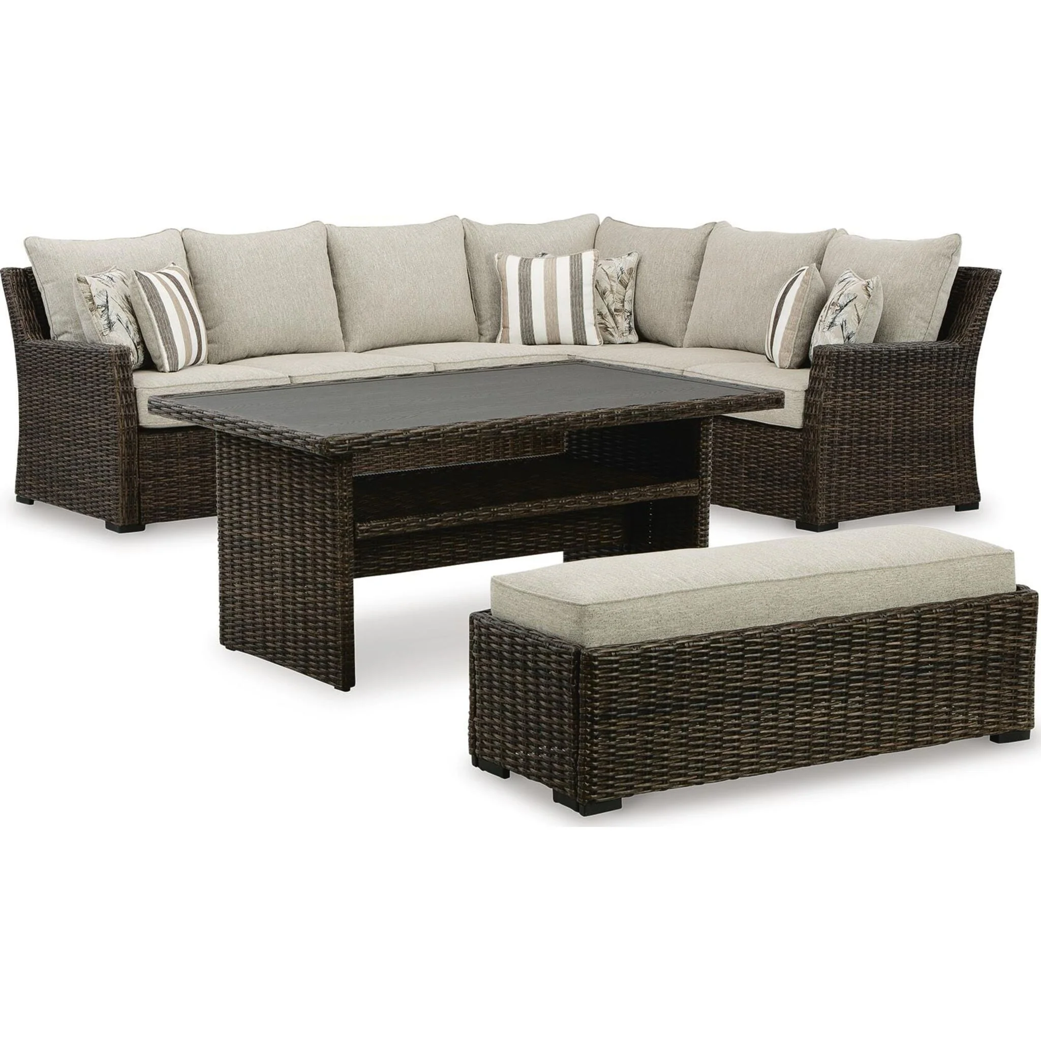 Brook Ranch 2 Piece Outdoor Sectional with Bench and Table - Image 3