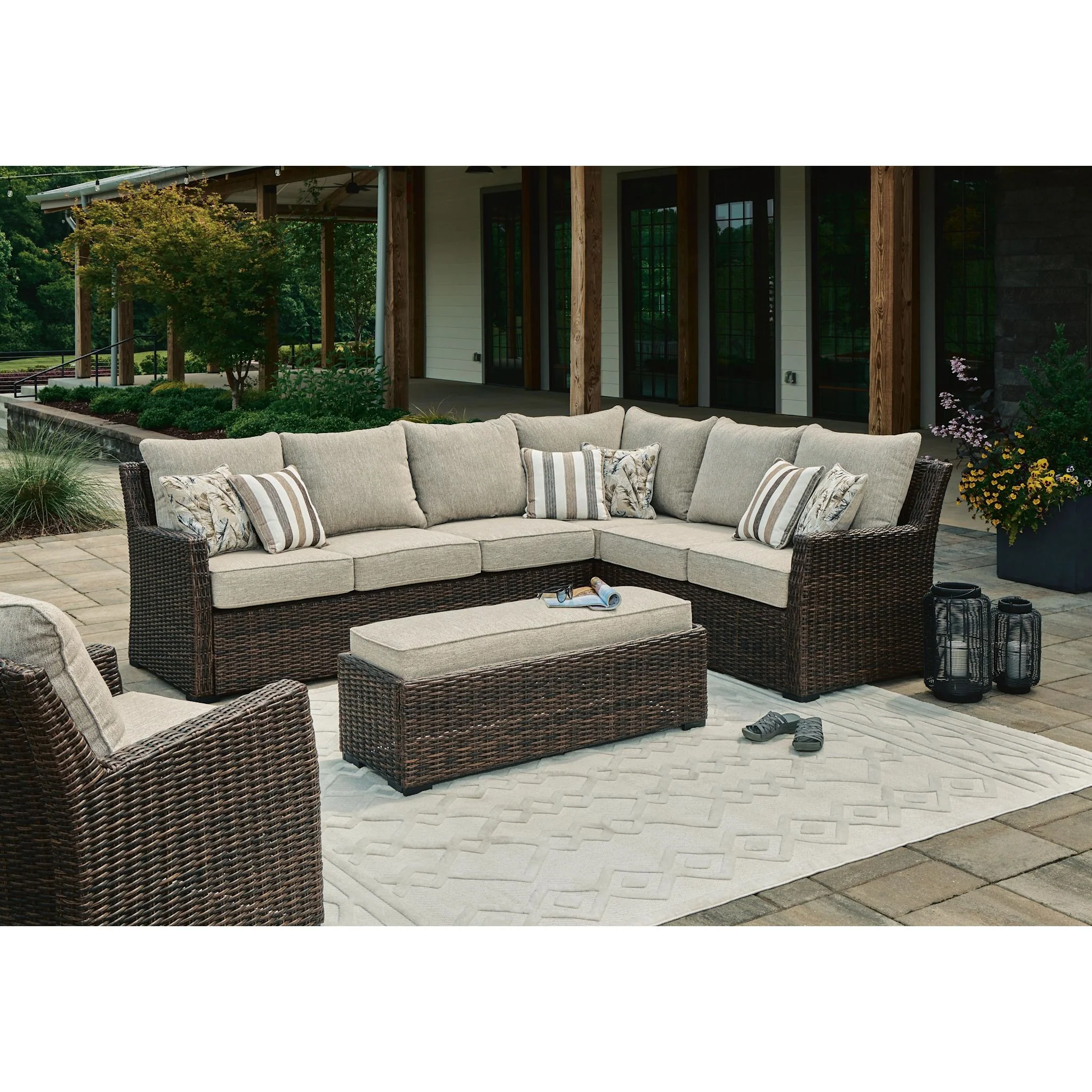 Brook Ranch 2 Piece Outdoor Sectional with Bench and Chair - Image 2