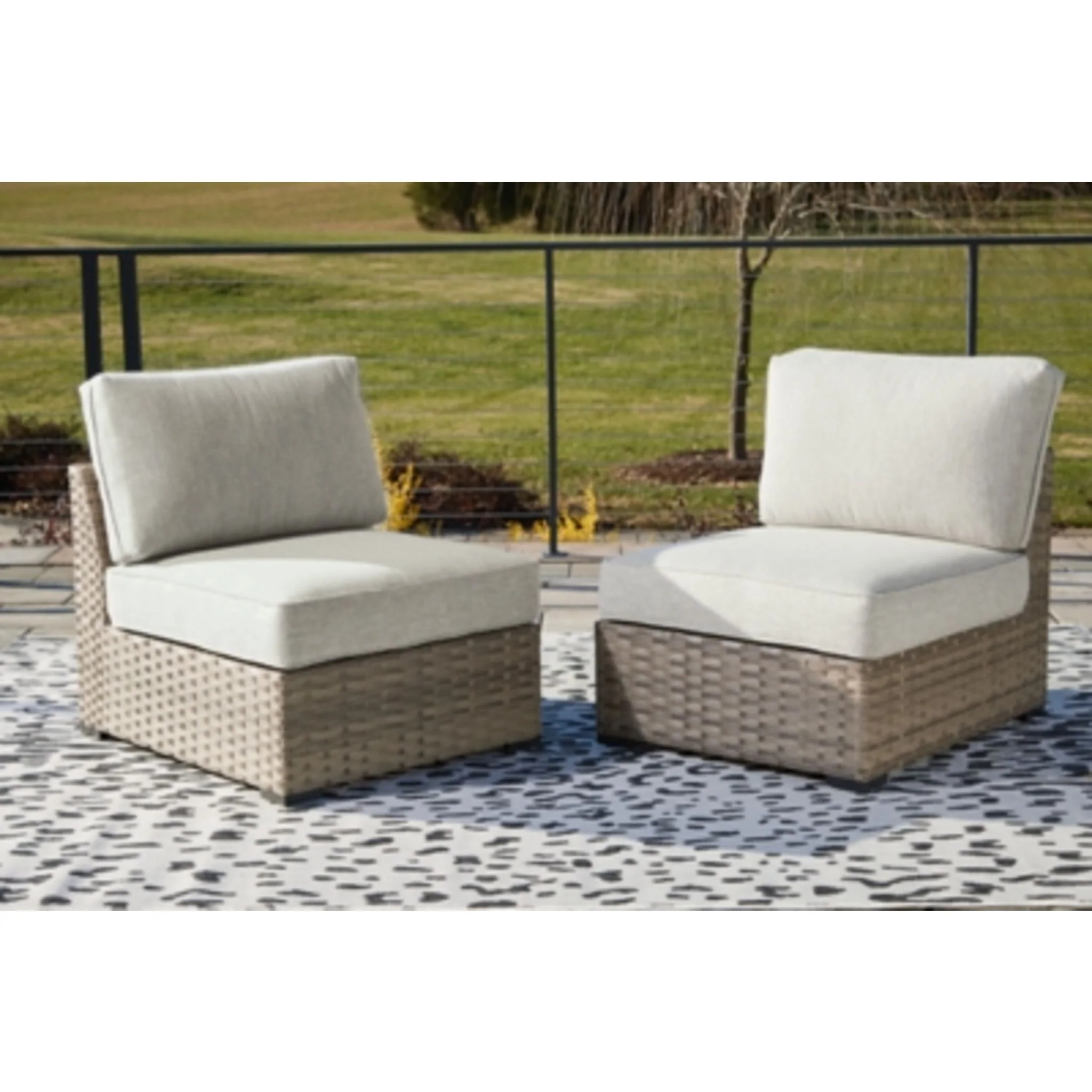 Calworth Outdoor Modular Armless Chair (Set of 2) with Cushion - Image 2