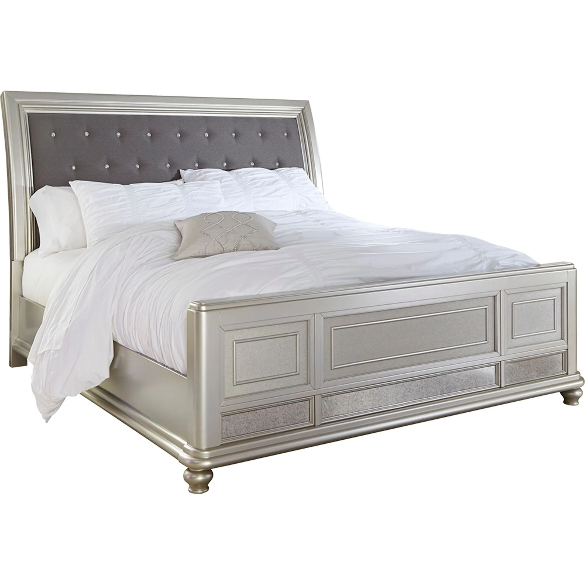 Coralayne 5 Piece Sleigh Bedroom - Silver - Image 4