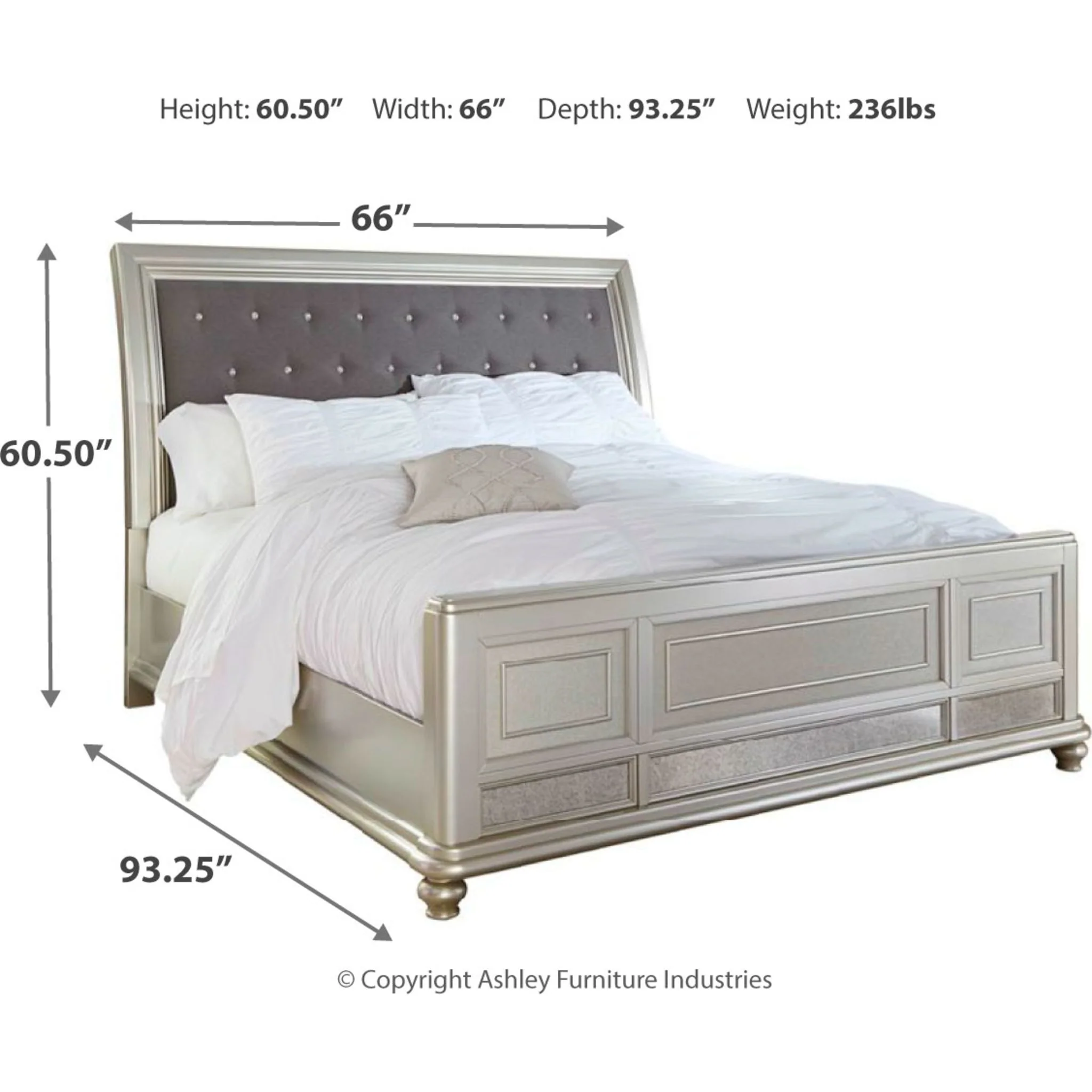 Coralayne 5 Piece Sleigh Bedroom - Silver - Image 6