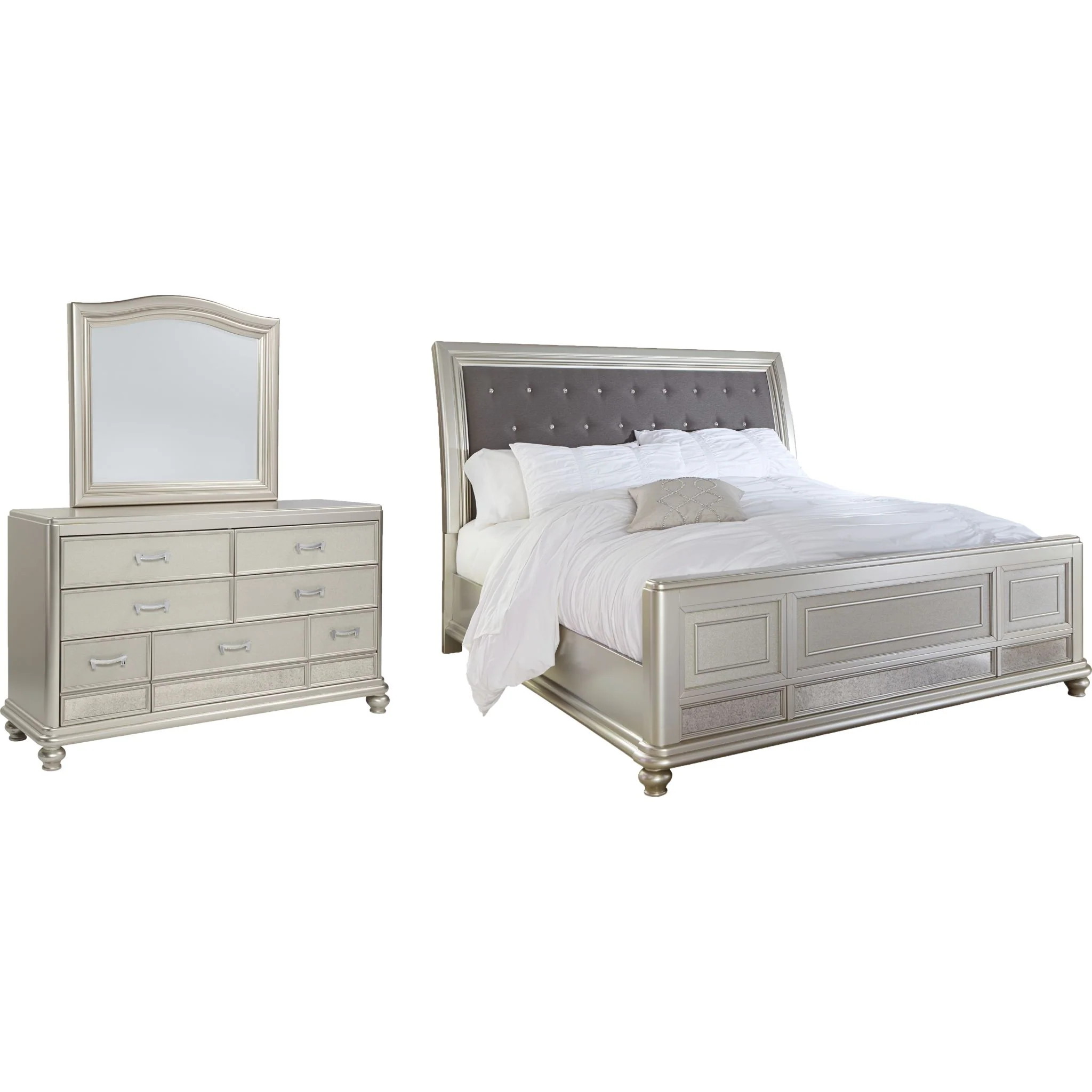 Coralayne 5 Piece Sleigh Bedroom - Silver - Image 9