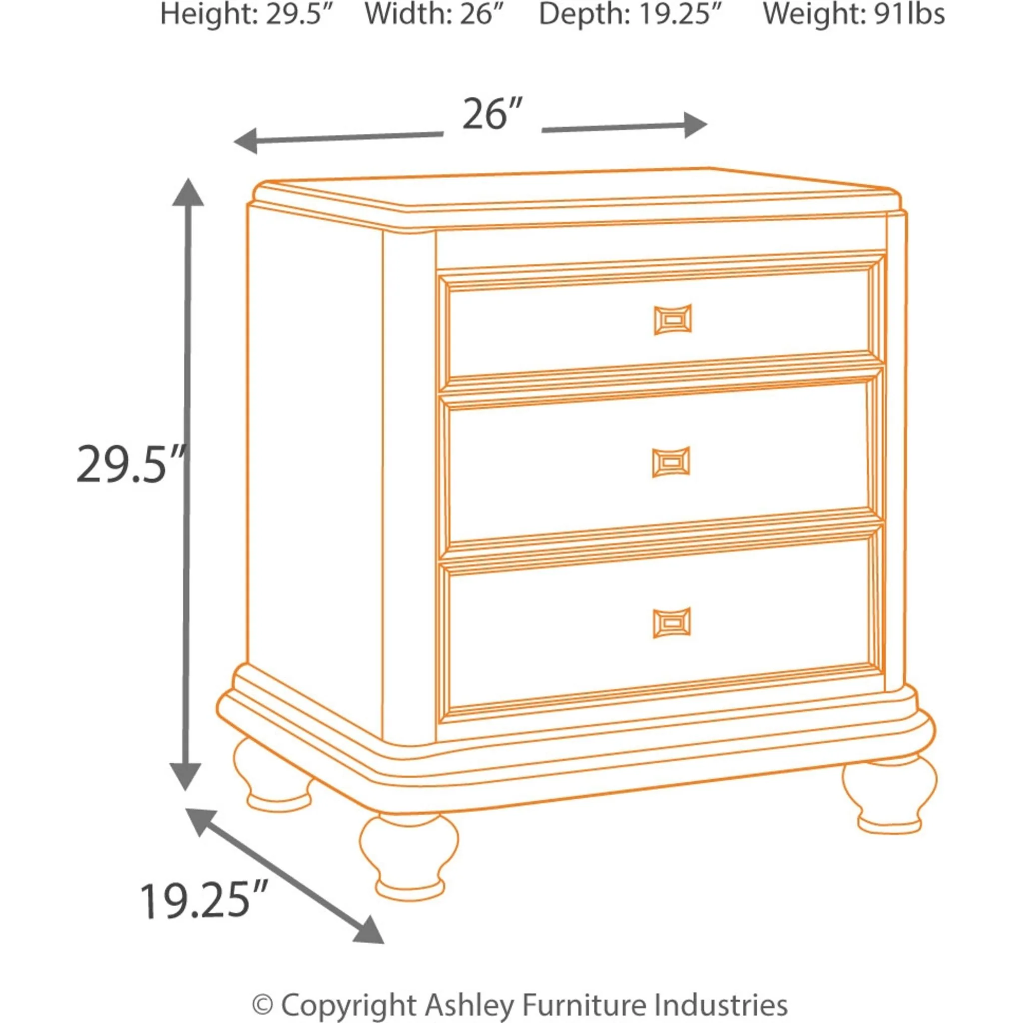 Coralayne Three Drawer Nightstand - Image 4
