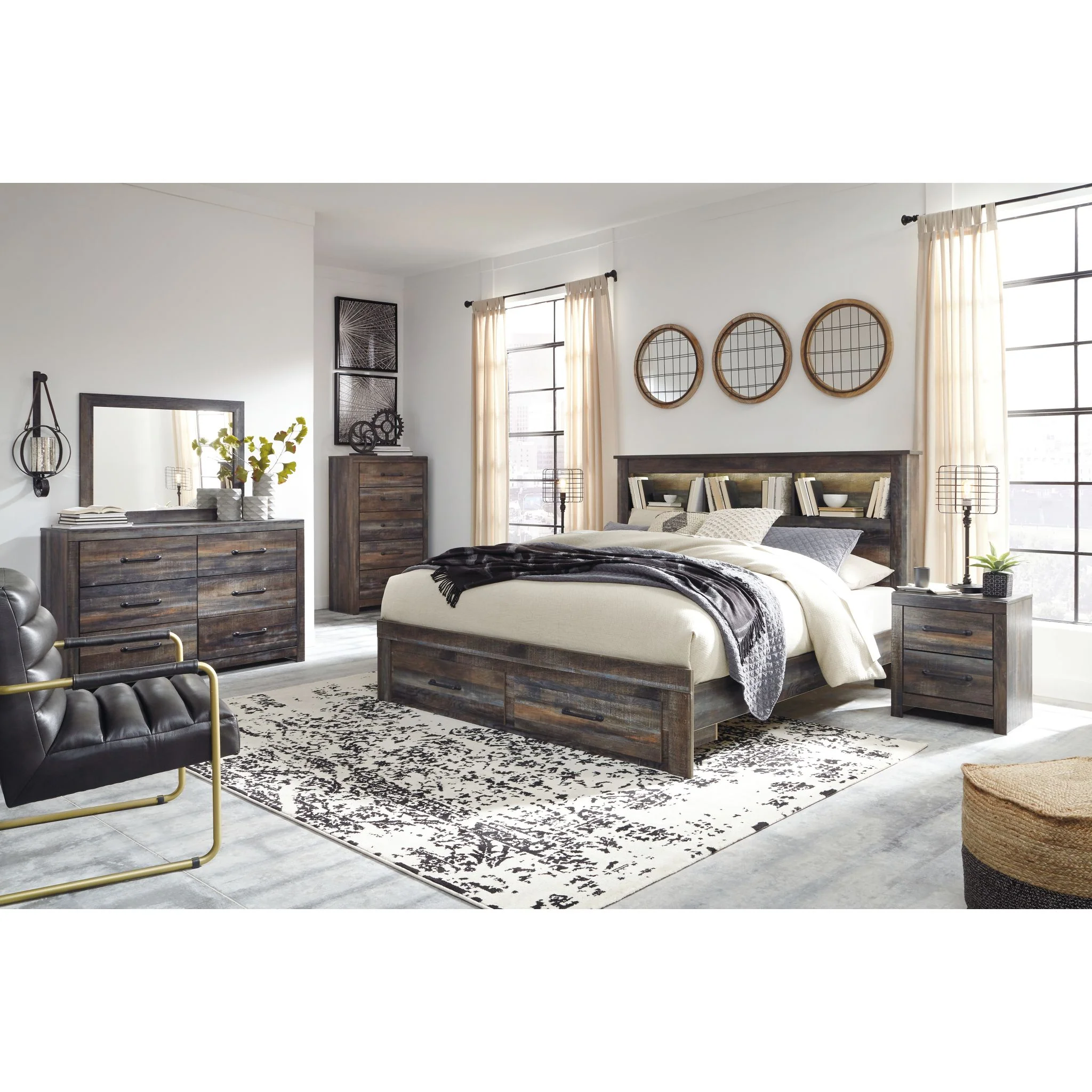 Drystan 5 Piece Bookcase Bed with Footboard Storage Bedroom - Image 2
