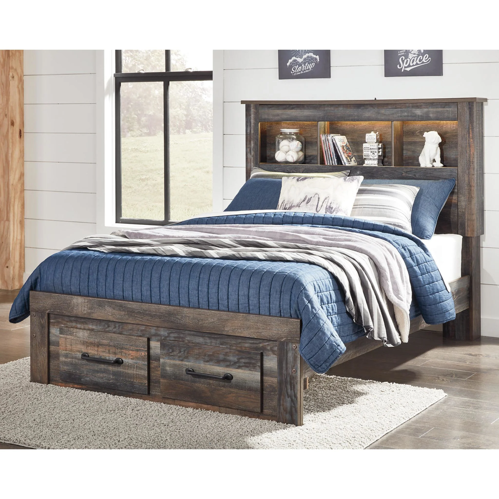 Drystan 5 Piece Full Bookcase Bed with Footboard Storage Bedroom - Image 10