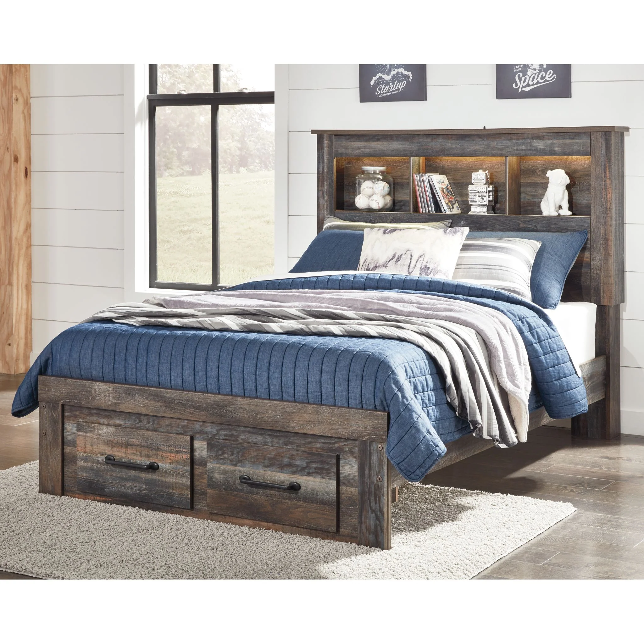 Drystan 5 Piece Full Bookcase Bed with Footboard Storage Bedroom - Image 2