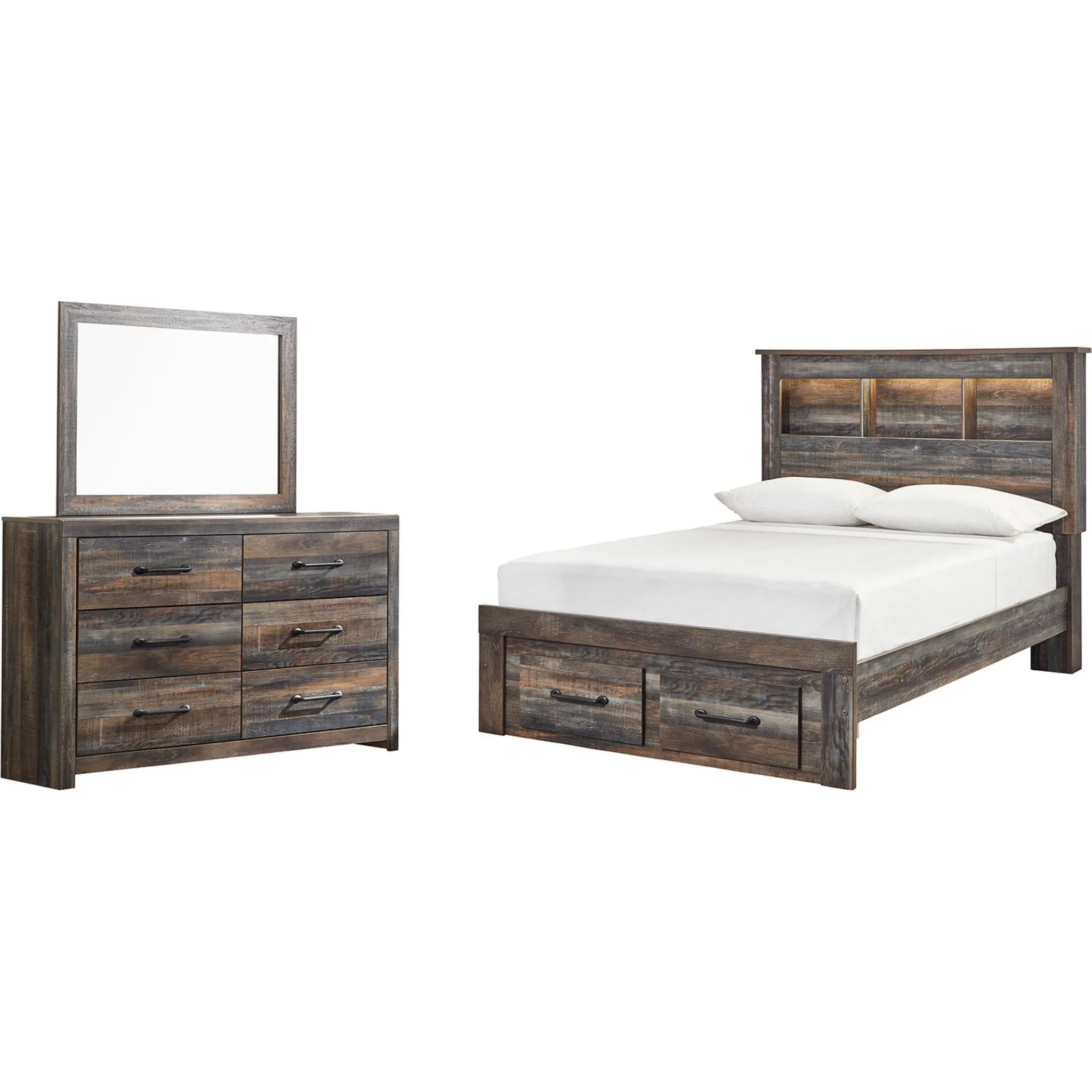 Drystan 5 Piece Full Bookcase Bed with Footboard Storage Bedroom - Image 8