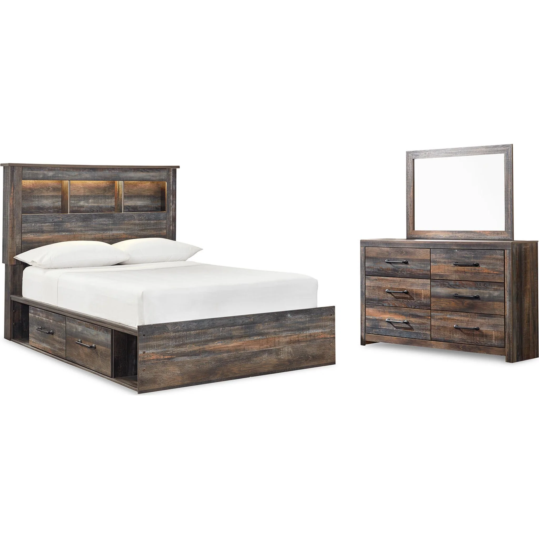 Drystan 5 Piece Full Bookcase Bed with 4 Drawer Storage Bedroom - Image 2