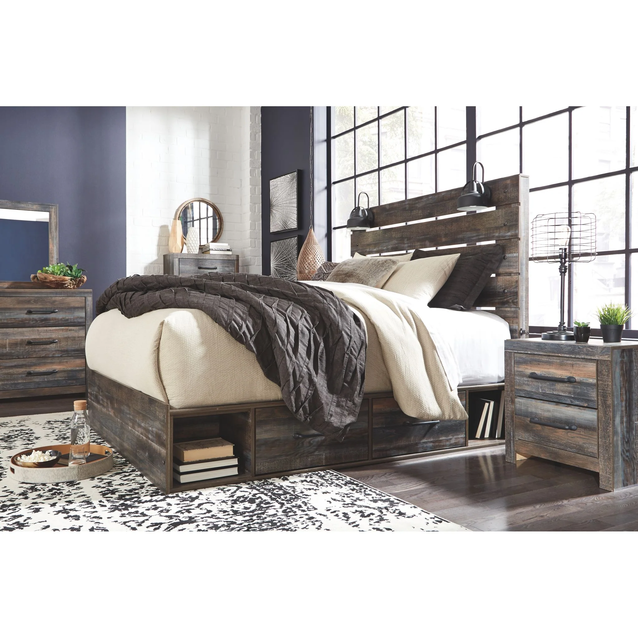 Drystan 5 Piece Panel Bed with 2 Drawer Storage Bedroom - Image 2