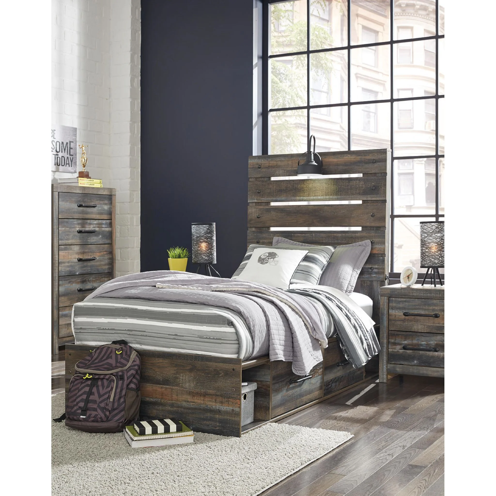 Drystan 5 Piece Panel Bed with 4 Drawer Storage Bedroom - Image 12