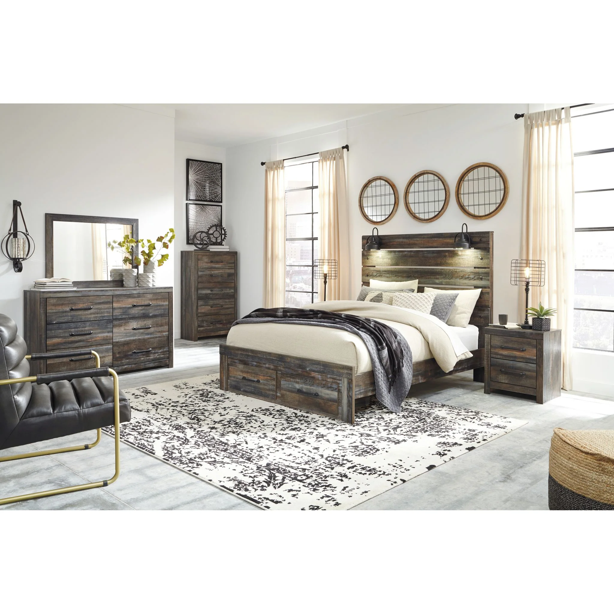 Drystan 5 Piece Panel Bed with Footboard Storage Bedroom - Image 2