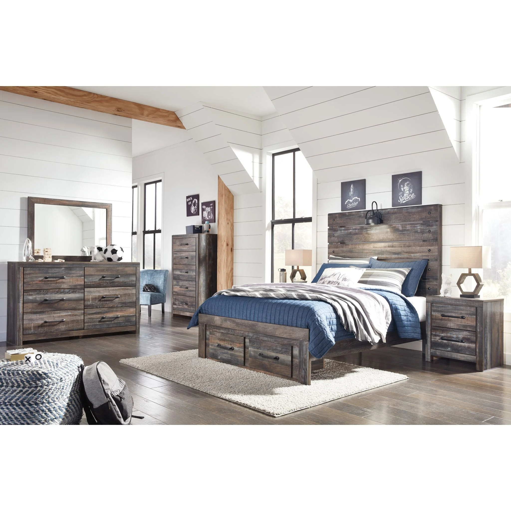 Drystan Full Panel Bed with Footboard Storage Bedroom - Image 2