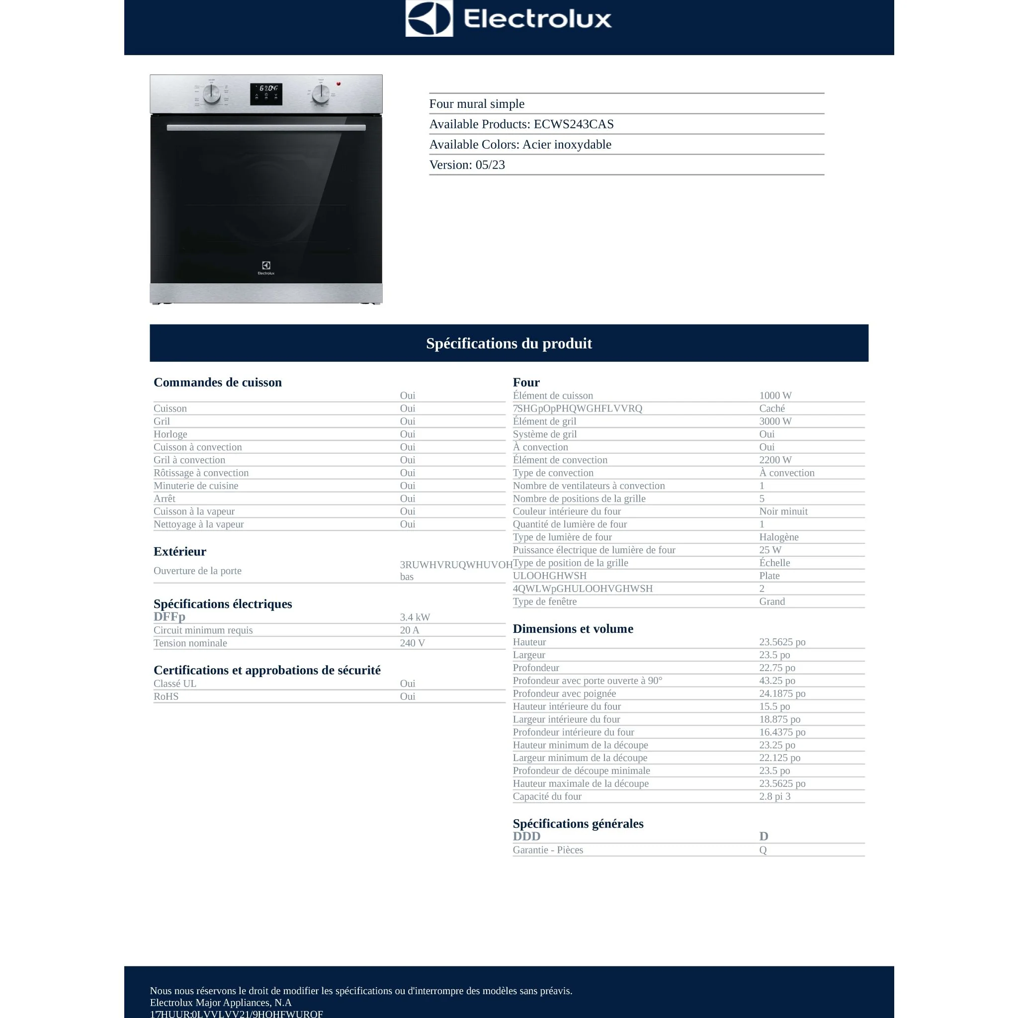 Electrolux 24" Single Electric Wall Oven - Stainless Steel ( ECWS243CAS ) - Image 7