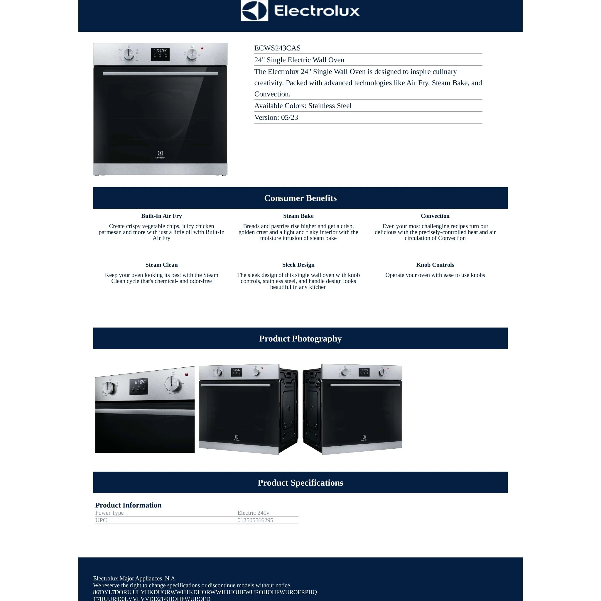 Electrolux 24" Single Electric Wall Oven - Stainless Steel ( ECWS243CAS ) - Image 8