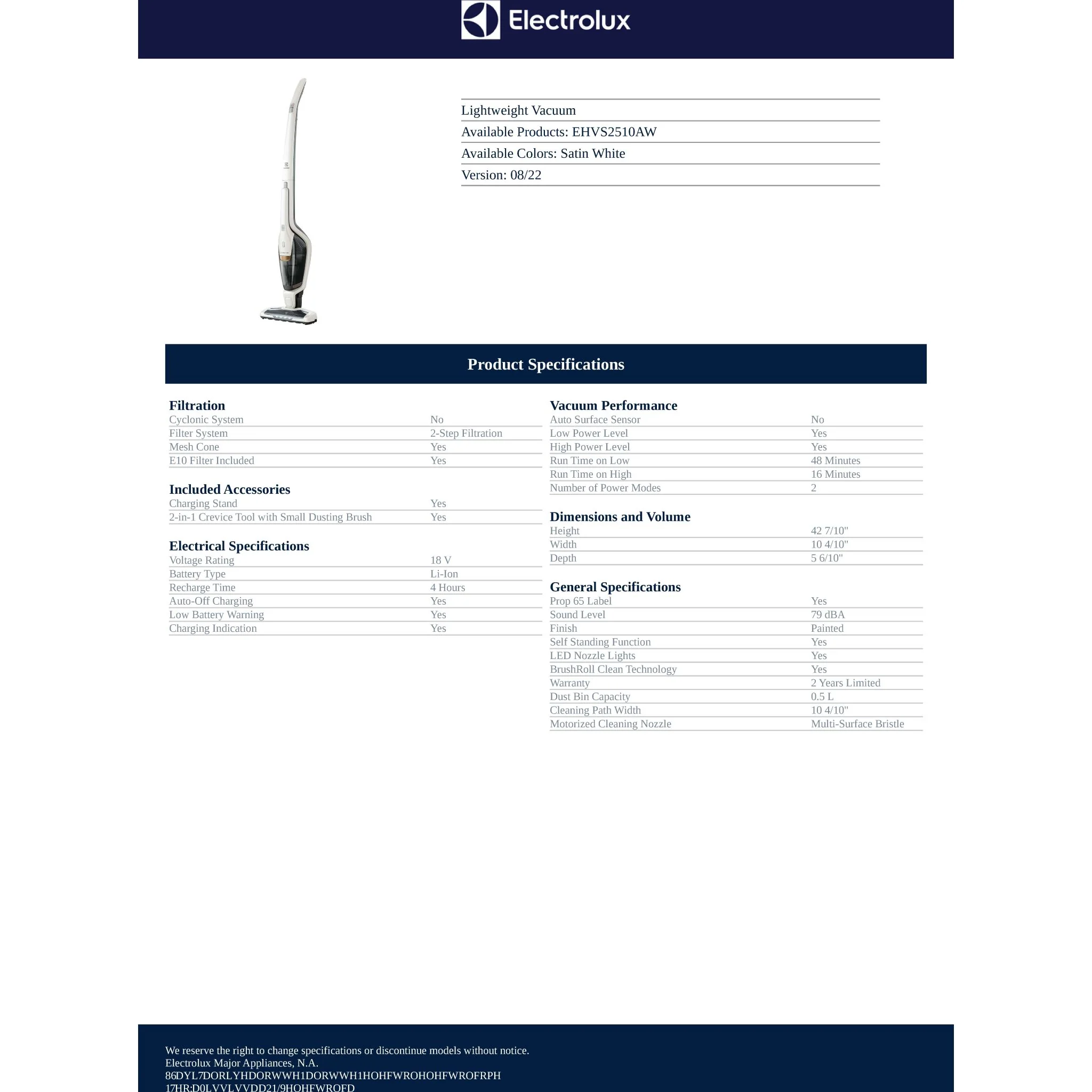 Electrolux Ergorapido™ Vacuum - White ( EHVS2510AW ) - Image 30