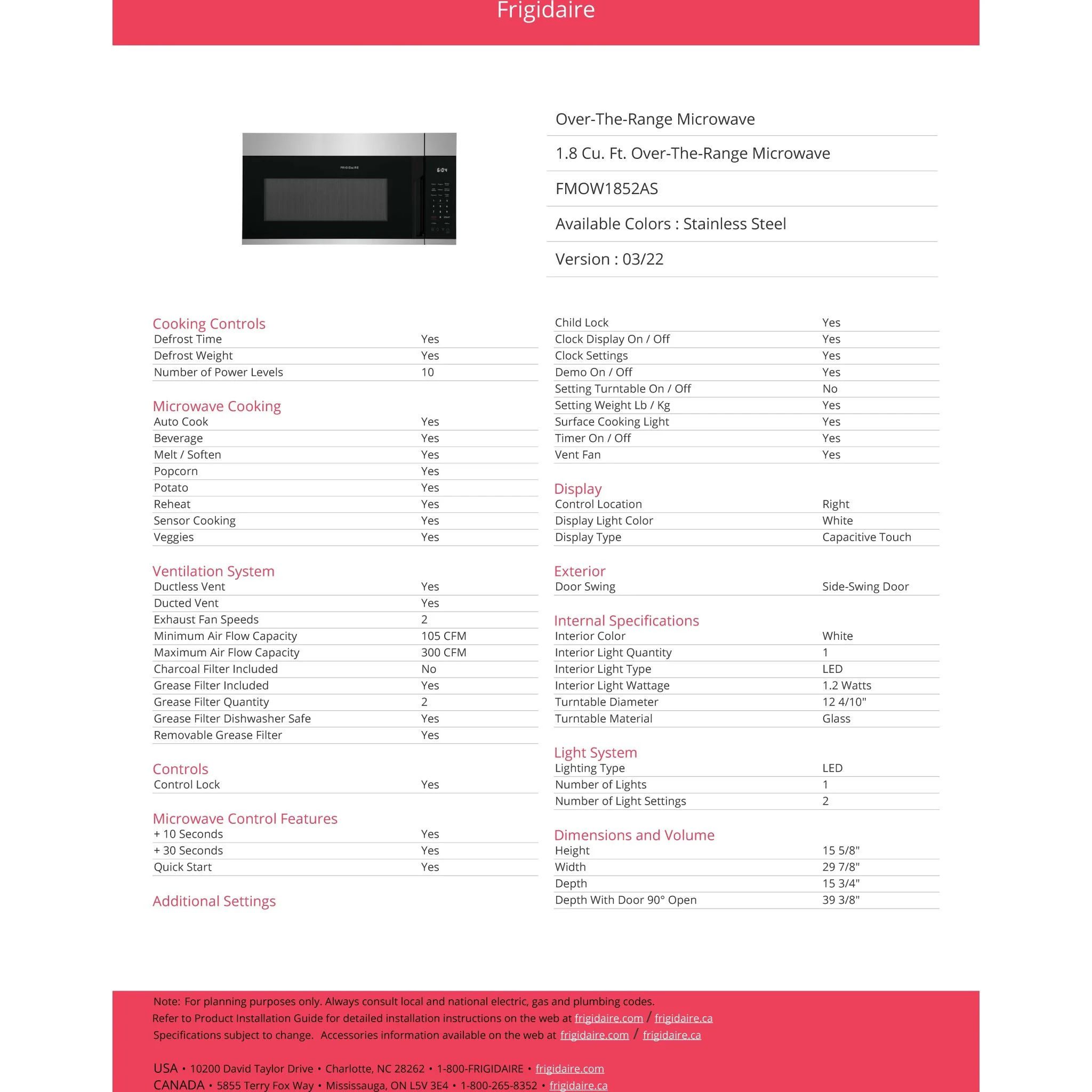 Frigidaire 1.8 Cu. Ft. Over-The-Range Microwave - Stainless Steel ( FMOW1852AS ) - Image 12