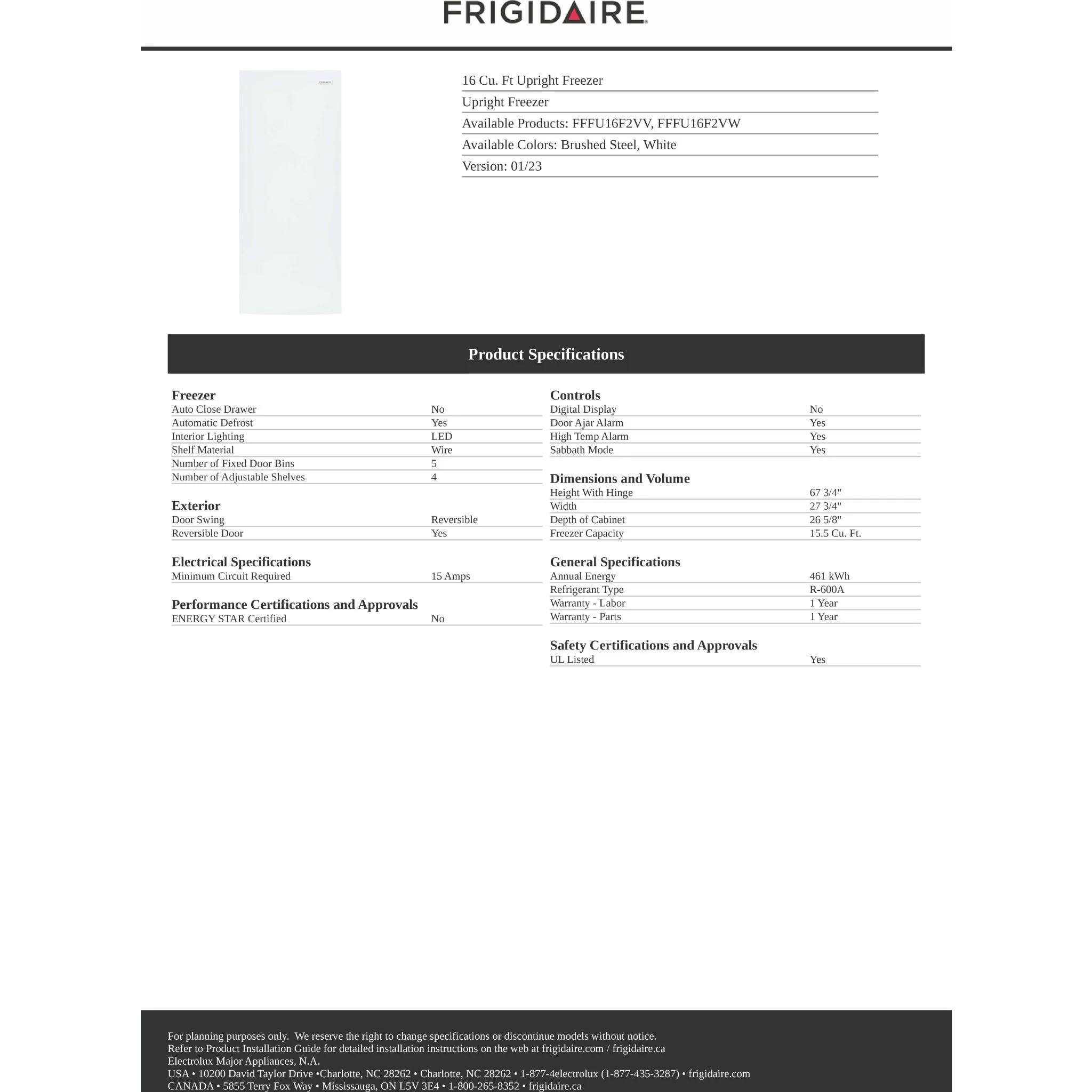 Frigidaire 16 Cu. Ft. Garage Ready Upright Freezer - Stainless Steel ( FFFU16F2VV ) - Image 13