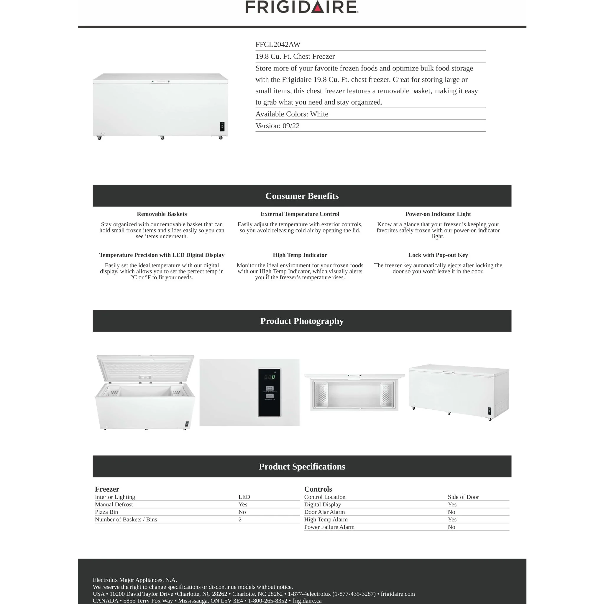 Frigidaire 20 Cu. Ft. Garage Ready Chest Freezer - White ( FFCL2042AW ) - Image 10